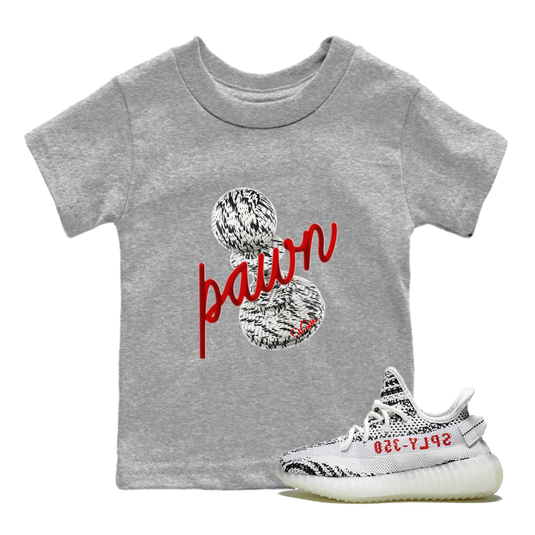 Yeezy 350 Zebra Sneaker Match Tees 3D Pawn Streetwear Sneaker Shirt Yeezy Boost 350 V2 Zebra Sneaker Release Tees Kids Shirts Heather Grey 1