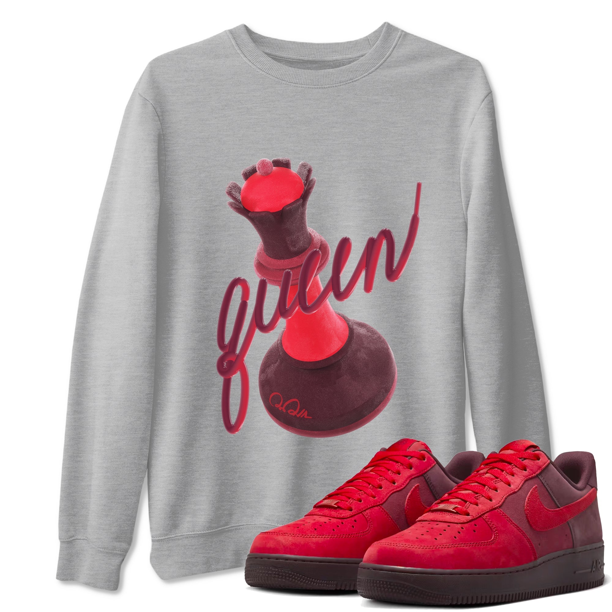 Air Force 1 Layers of Love shirt to match jordans 3D Queen sneaker tees af1 Layers of Love Drip Gear Zone unisex cotton Heather Grey 1 crew neck shirt