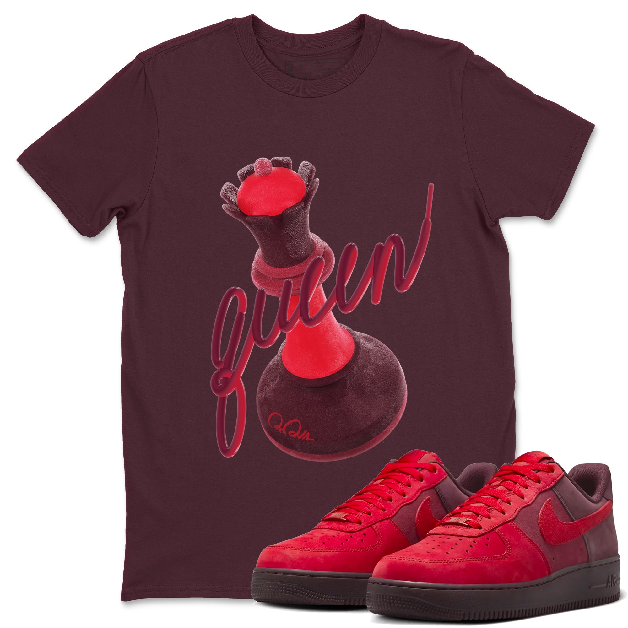 Air Force 1 Layers of Love shirt to match jordans 3D Queen sneaker tees af1 Layers of Love Drip Gear Zone unisex cotton Maroon 1 crew neck shirt