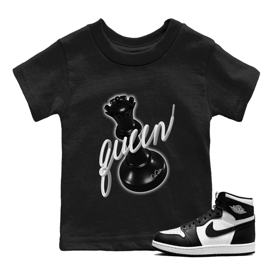 Jordan 1 Black White Sneaker Match Tees 3D Queen Sneaker Tees Jordan 1 Black White Jordan to match sneaker T-Shirt Kids Shirts