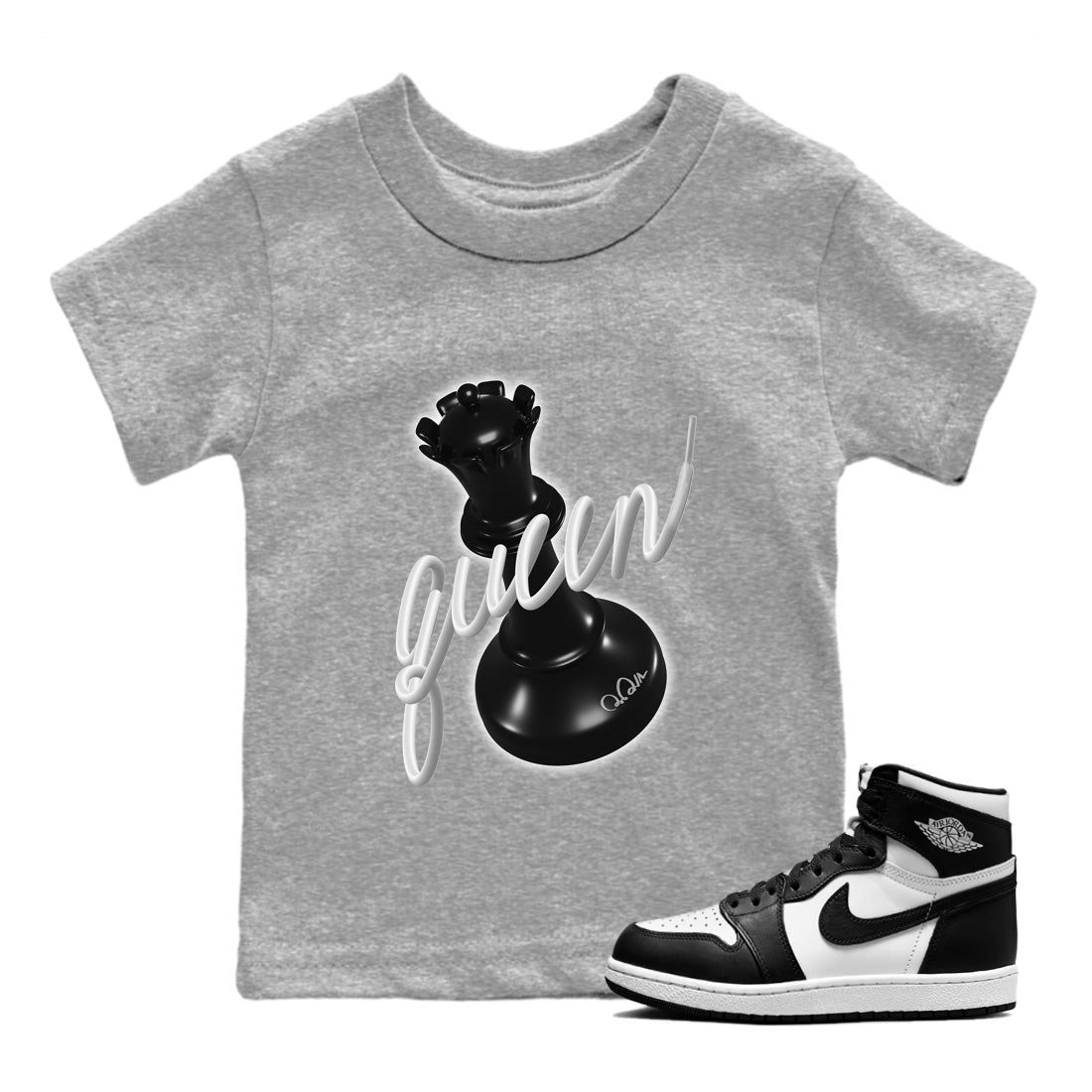 Jordan 1 Black White Sneaker Match Tees 3D Queen Sneaker Tees Jordan 1 Black White Jordan to match sneaker T-Shirt Kids Shirts
