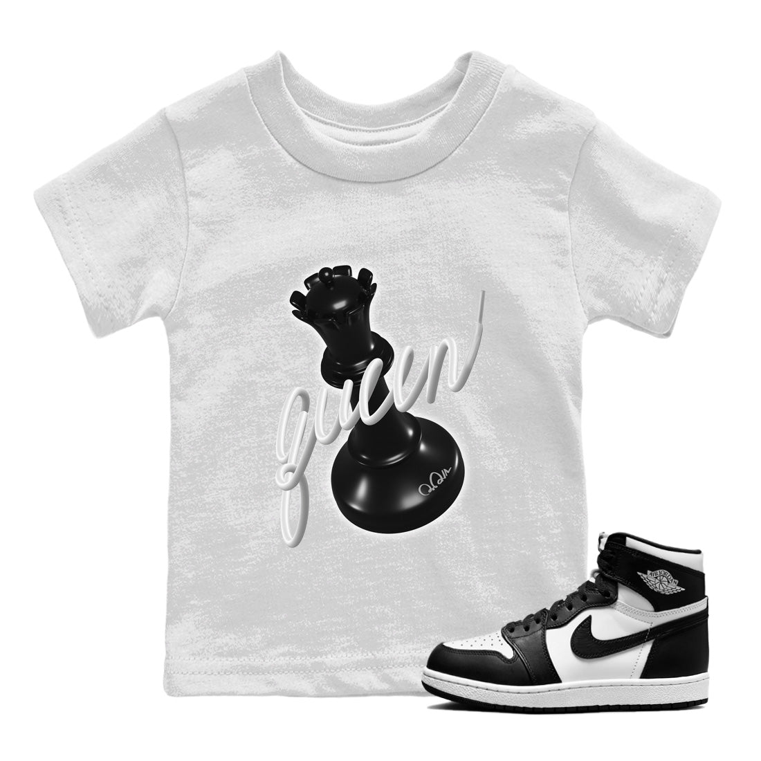 Jordan 1 Black White Sneaker Match Tees 3D Queen Sneaker Tees Jordan 1 Black White Jordan to match sneaker T-Shirt Kids Shirts