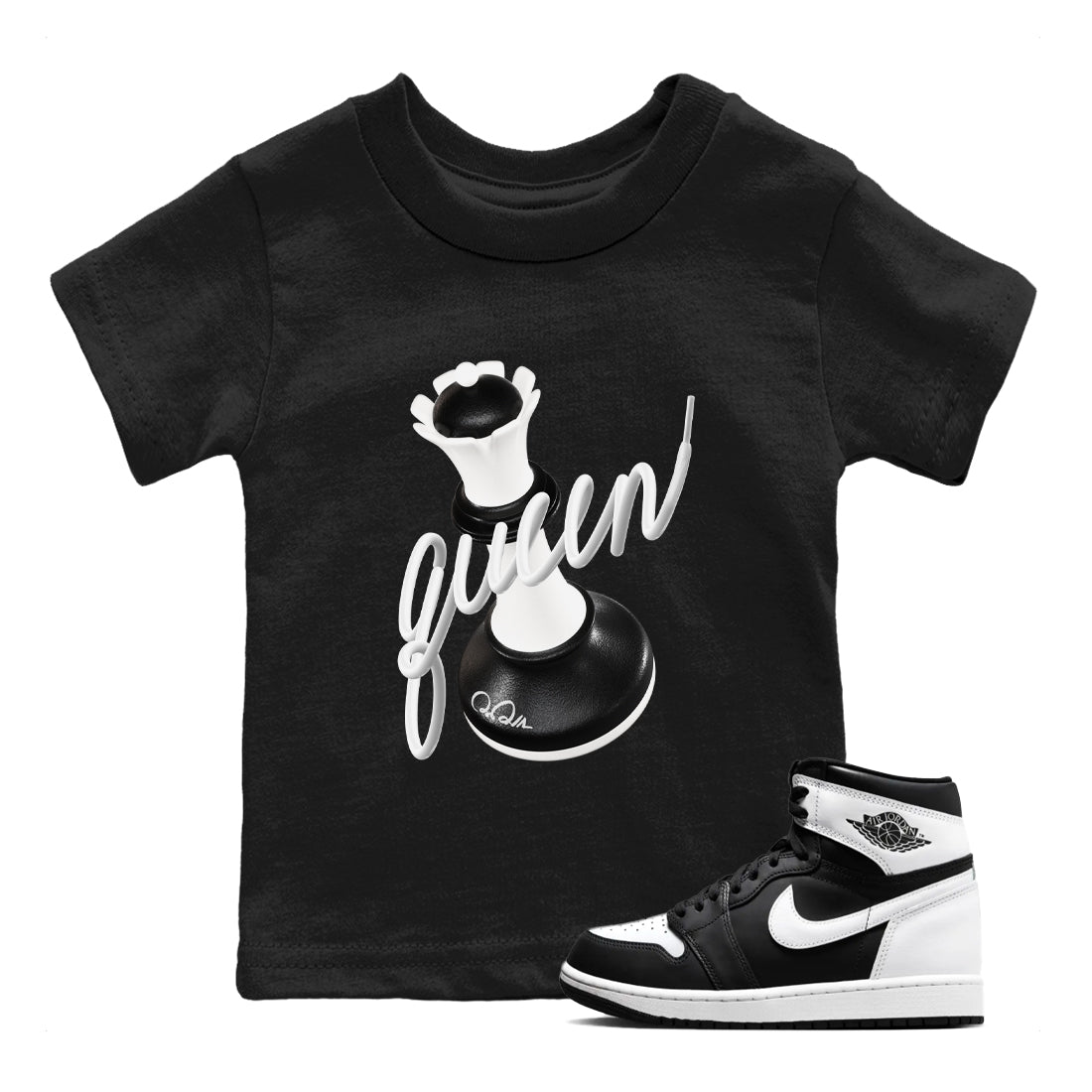 1s Black White shirt to match jordans 3D Queen sneaker tees Air Jordan 1 High OG Black White Drip Gear Zone baby toddler Black 1 cotton Shirt