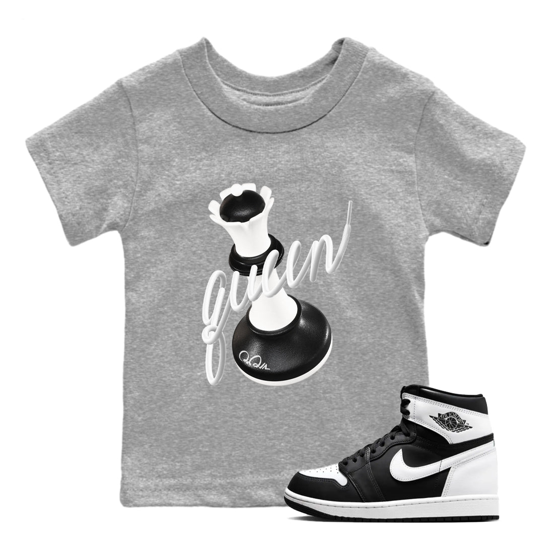 1s Black White shirt to match jordans 3D Queen sneaker tees Air Jordan 1 High OG Black White Drip Gear Zone baby toddler Heather Grey 1 cotton Shirt