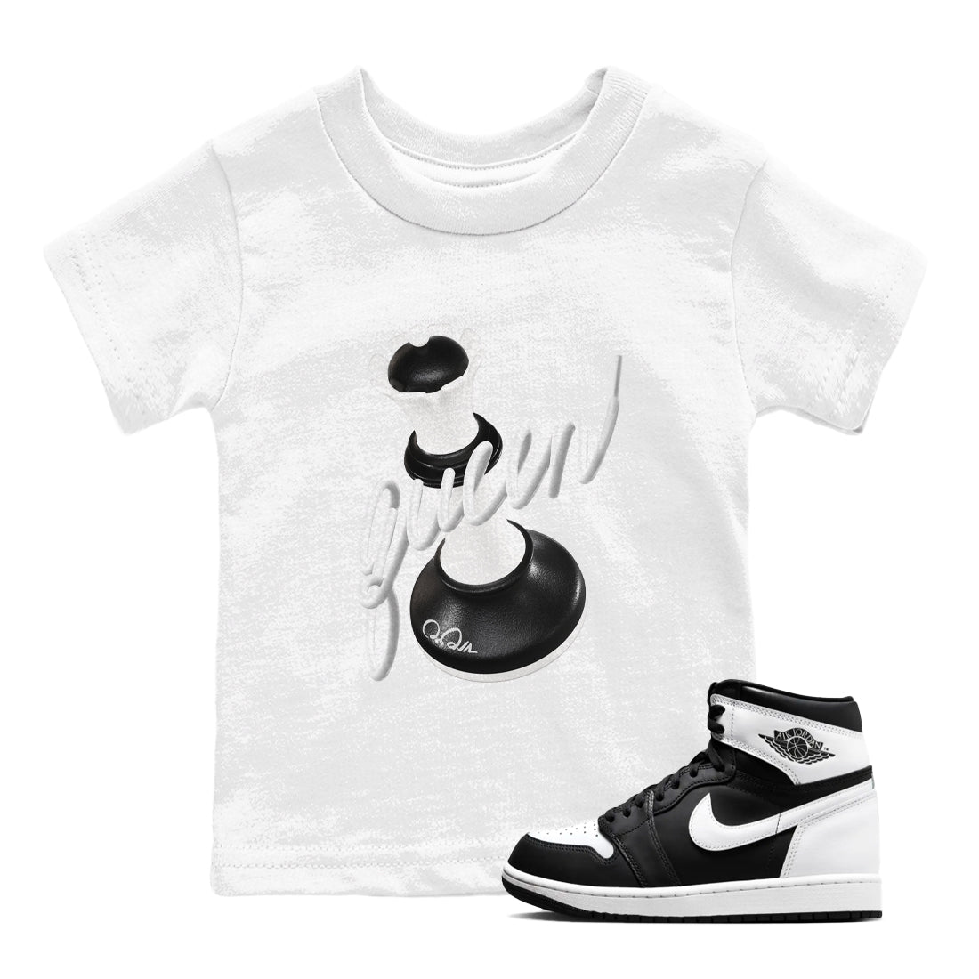 1s Black White shirt to match jordans 3D Queen sneaker tees Air Jordan 1 High OG Black White Drip Gear Zone baby toddler White 1 cotton Shirt