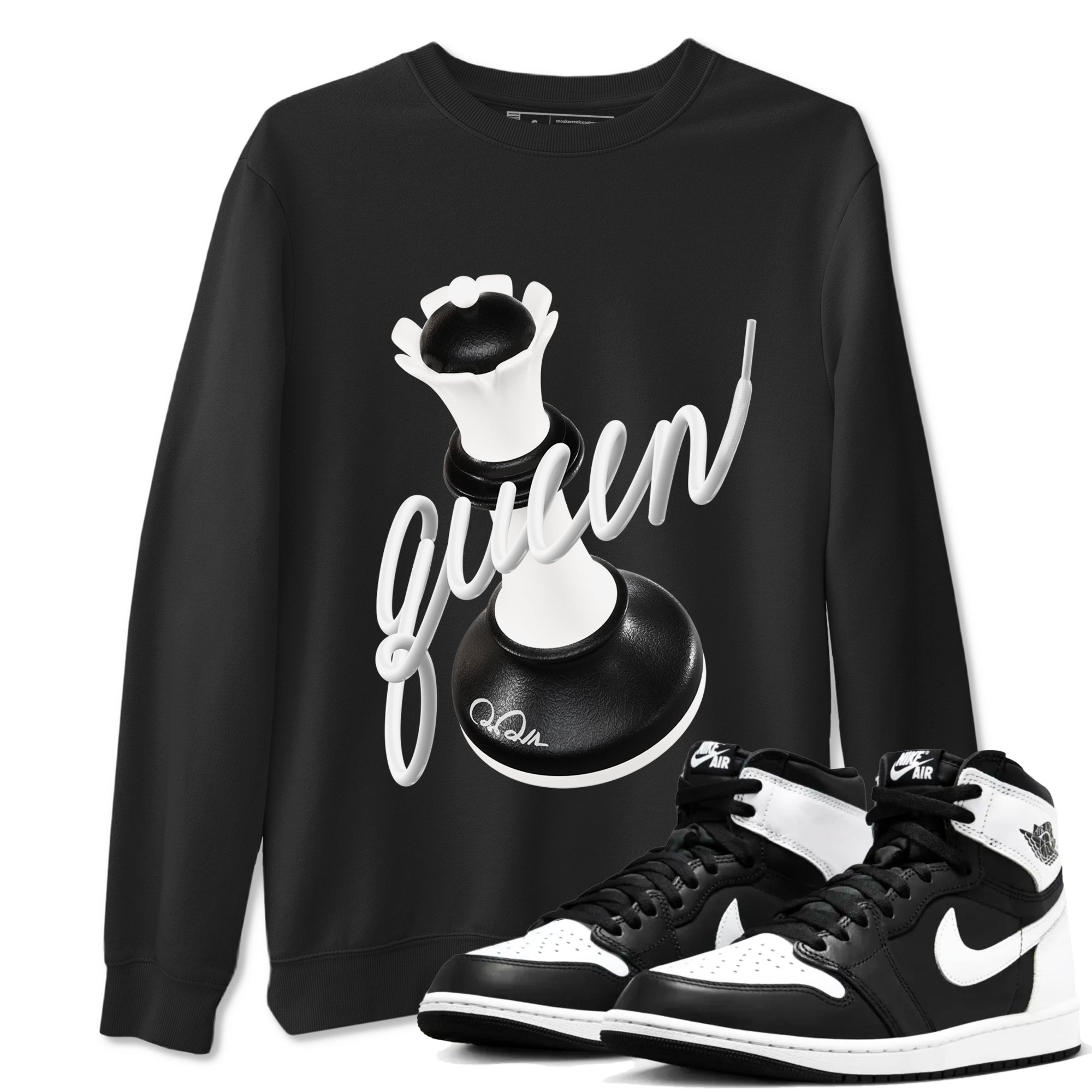1s Black White shirt to match jordans 3D Queen sneaker tees Air Jordan 1 High OG Black White Drip Gear Zone unisex cotton Black 1 crew neck shirt