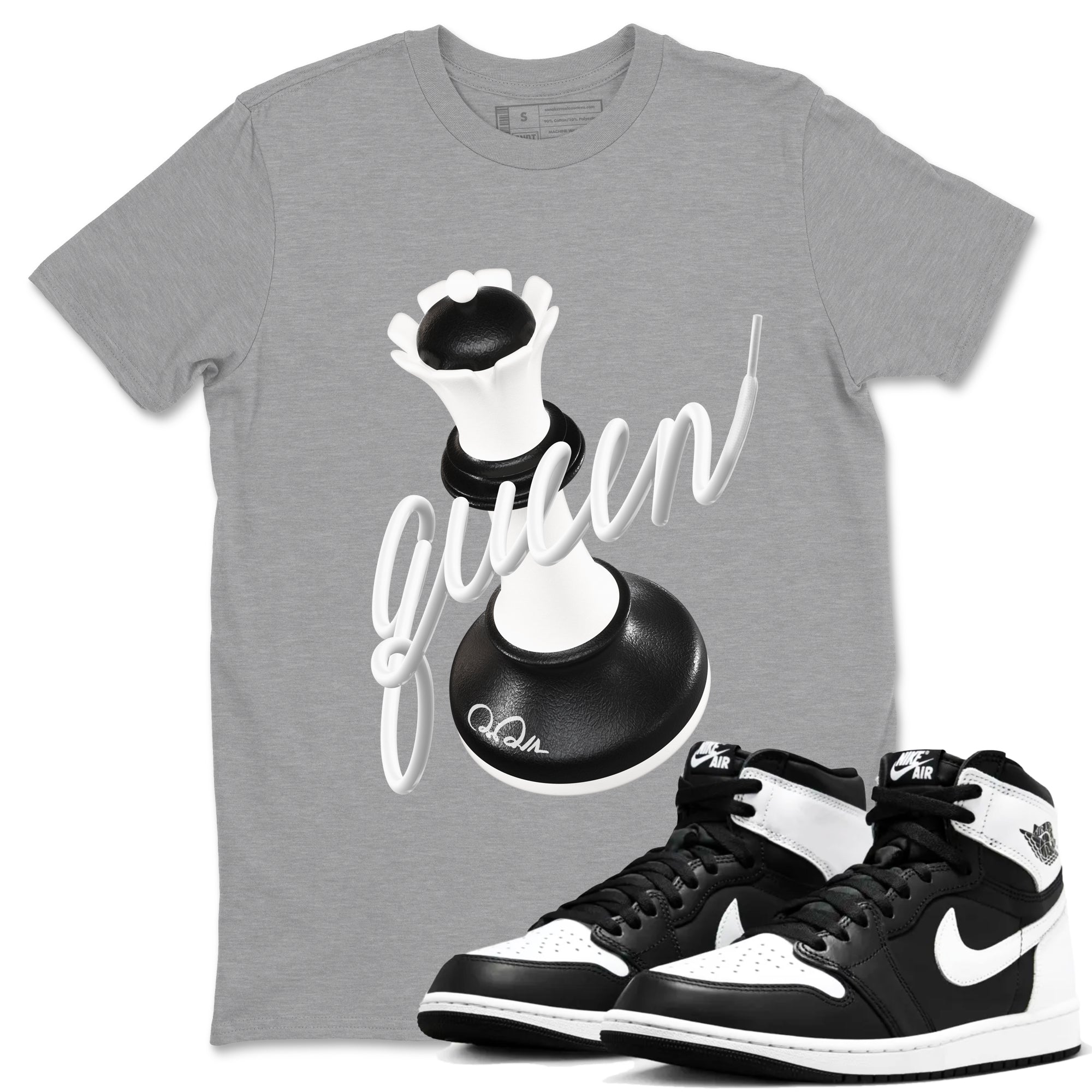 1s Black White shirt to match jordans 3D Queen sneaker tees Air Jordan 1 High OG Black White Drip Gear Zone unisex cotton Heather Grey 1 crew neck shirt