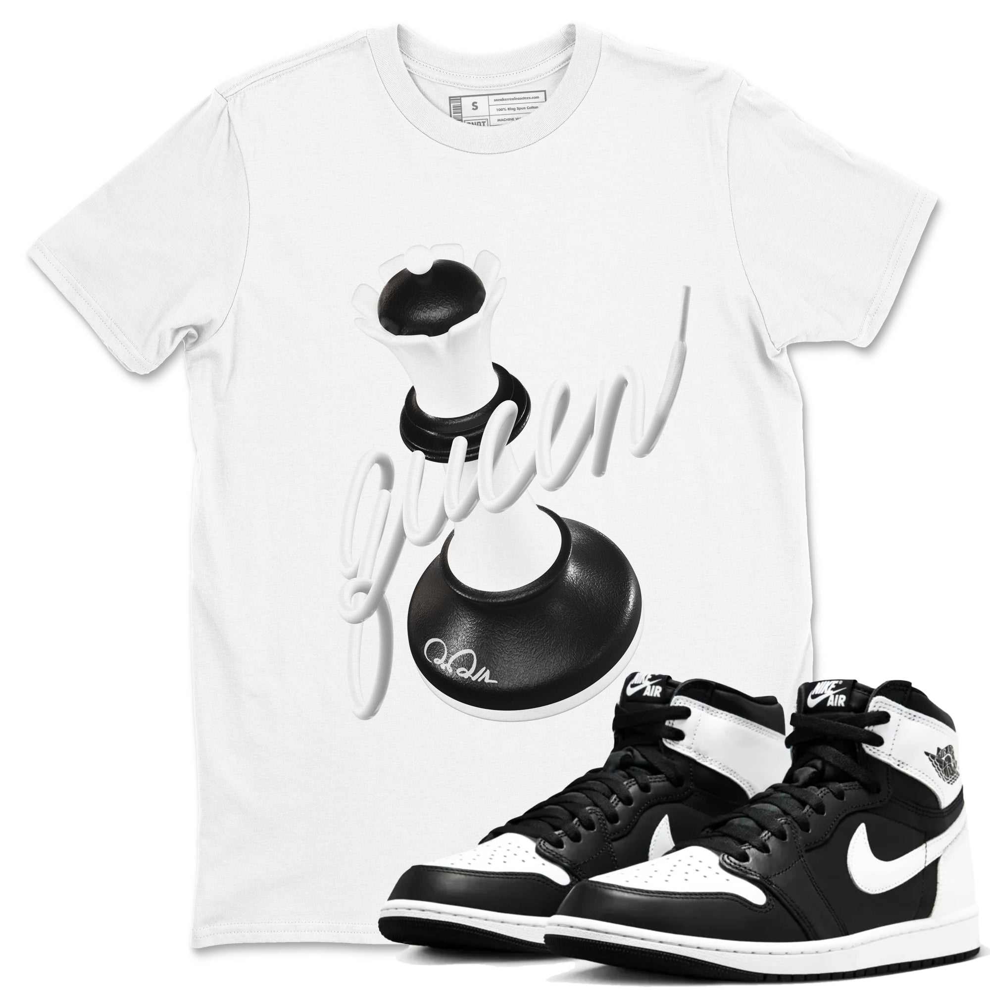 1s Black White shirt to match jordans 3D Queen sneaker tees Air Jordan 1 High OG Black White Drip Gear Zone unisex cotton White 1 crew neck shirt