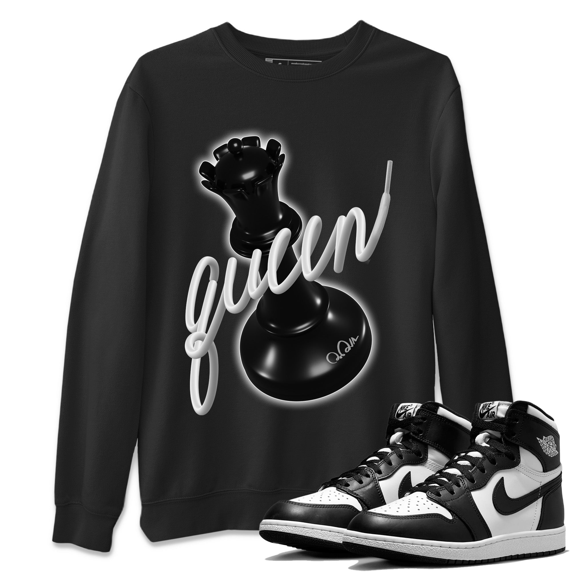 Jordan 1 Black White Sneaker Match Tees 3D Queen Sneaker Tees Jordan 1 Black White Jordan to match sneaker T-Shirt Crew Neck Shirts