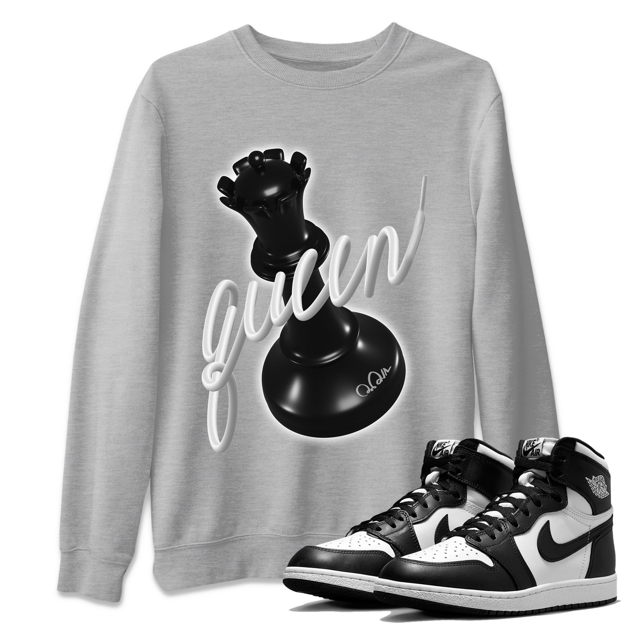 Jordan 1 Black White Sneaker Match Tees 3D Queen Sneaker Tees Jordan 1 Black White Jordan to match sneaker T-Shirt Crew Neck Shirts