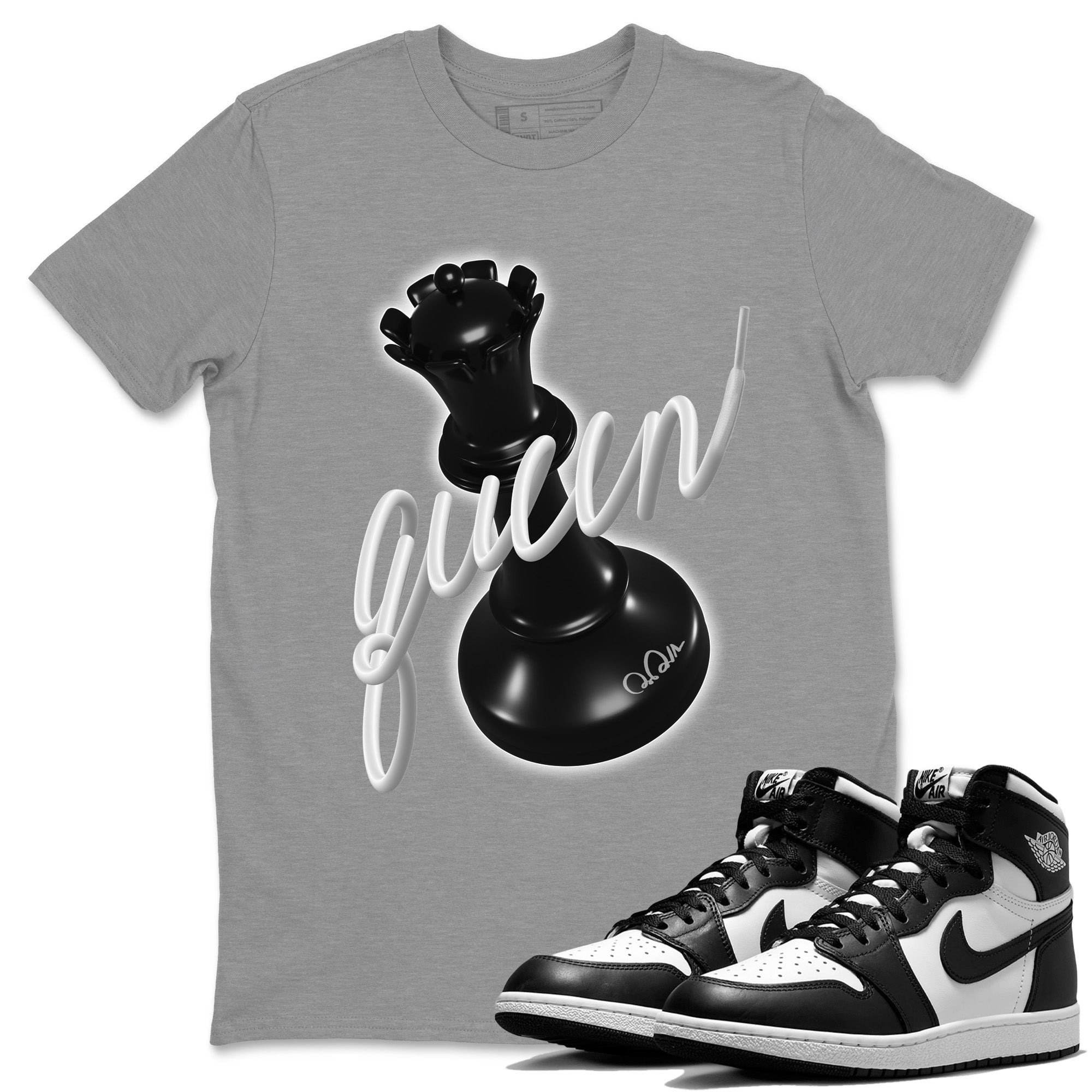 Jordan 1 Black White Sneaker Match Tees 3D Queen Sneaker Tees Jordan 1 Black White Jordan to match sneaker T-Shirt Crew Neck Shirts