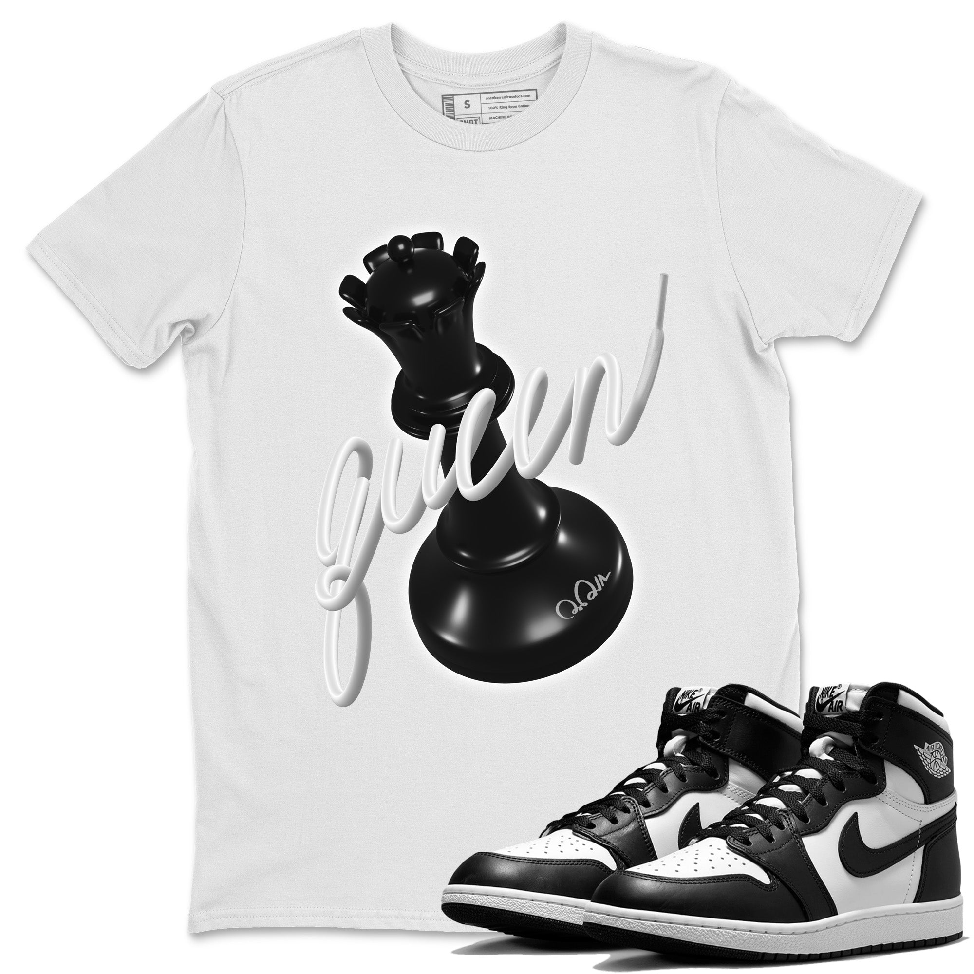 Jordan 1 Black White Sneaker Match Tees 3D Queen Sneaker Tees Jordan 1 Black White Jordan to match sneaker T-Shirt Crew Neck Shirts