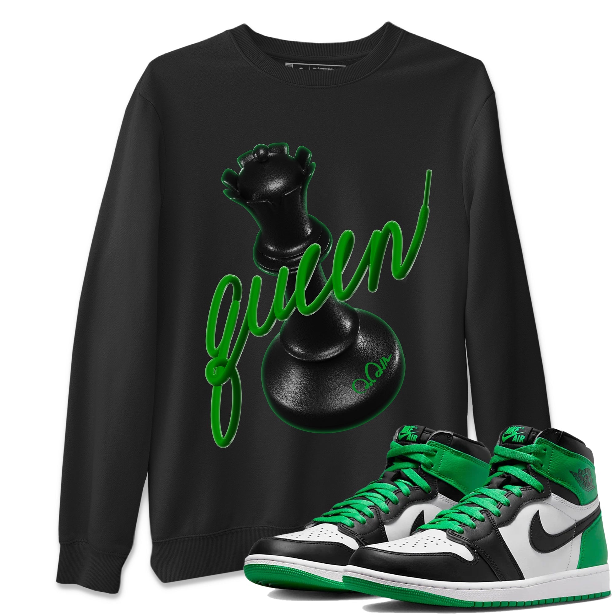 Air Jordan 1 Celtics Sneaker Match Tees 3D Queen Streetwear Sneaker Shirt AJ1 High OG Lucky Green Sneaker Release Tees Unisex Shirts Black 1