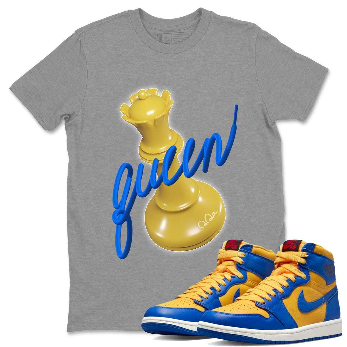 Jordan 1 Game Royal Varsity Maize Sneaker Matching T-Shirt 3D Queen Sneaker Tees Jordan 1 Game Royal Varsity Maize Sneaker Release Tees Crew Neck Tees