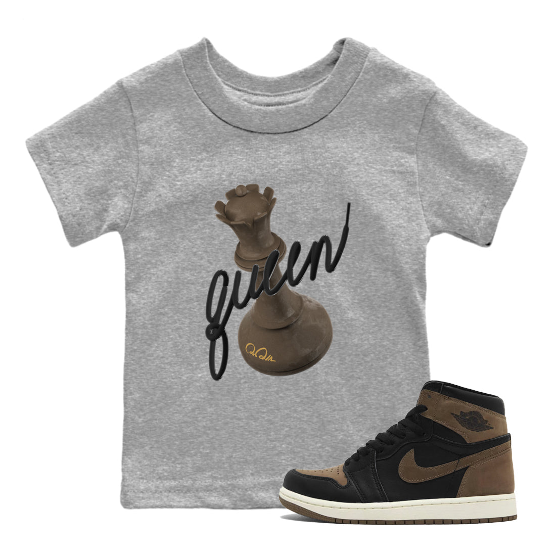 Air Jordan 1 Palomino shirt to match jordans 3D Queen Streetwear Sneaker Shirt AJ1 High Palomino Drip Gear Zone Sneaker Matching Clothing Baby Toddler Heather Grey 1 T-Shirt