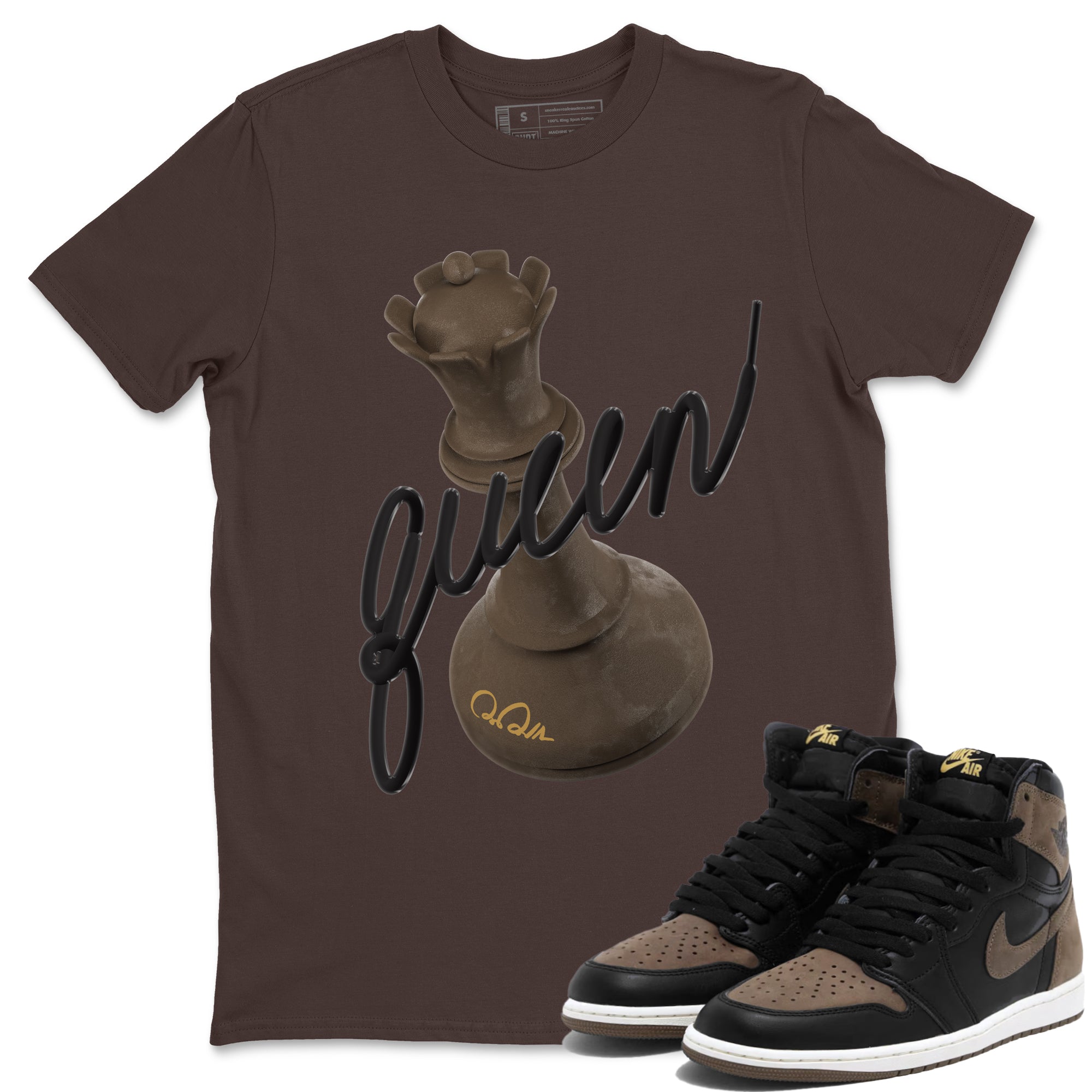 Air Jordan 1 Palomino shirt to match jordans 3D Queen Streetwear Sneaker Shirt AJ1 High Palomino Drip Gear Zone Sneaker Matching Clothing Unisex Dark Chocolate 1 T-Shirt