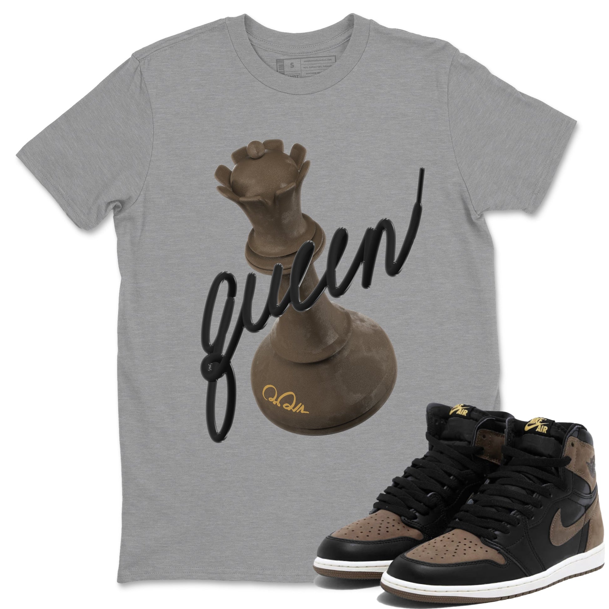 Air Jordan 1 Palomino shirt to match jordans 3D Queen Streetwear Sneaker Shirt AJ1 High Palomino Drip Gear Zone Sneaker Matching Clothing Unisex Heather Grey 1 T-Shirt