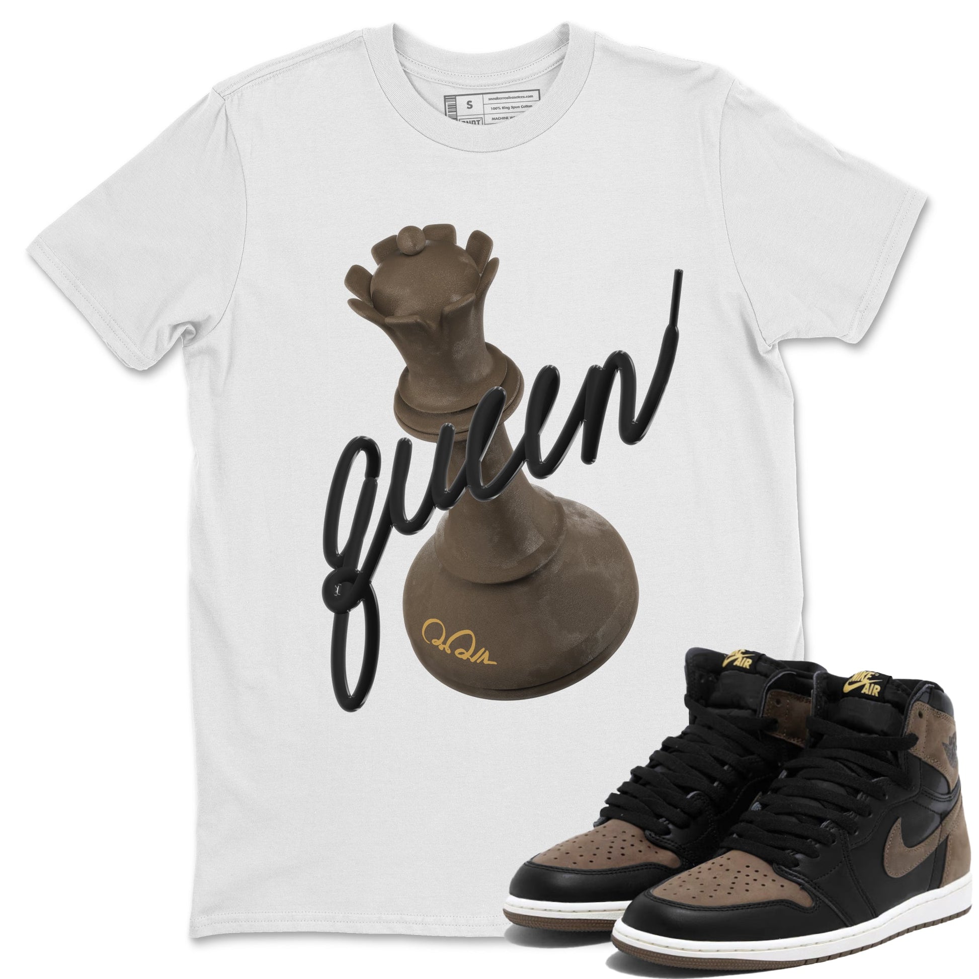 Air Jordan 1 Palomino shirt to match jordans 3D Queen Streetwear Sneaker Shirt AJ1 High Palomino Drip Gear Zone Sneaker Matching Clothing Unisex White 1 T-Shirt
