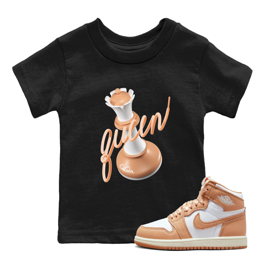 Air Jordan 1 Praline shirt to match jordans 3D Queen Streetwear Sneaker Shirt AJ1Praline Drip Gear Zone Sneaker Matching Clothing Baby Toddler Black 1 T-Shirt