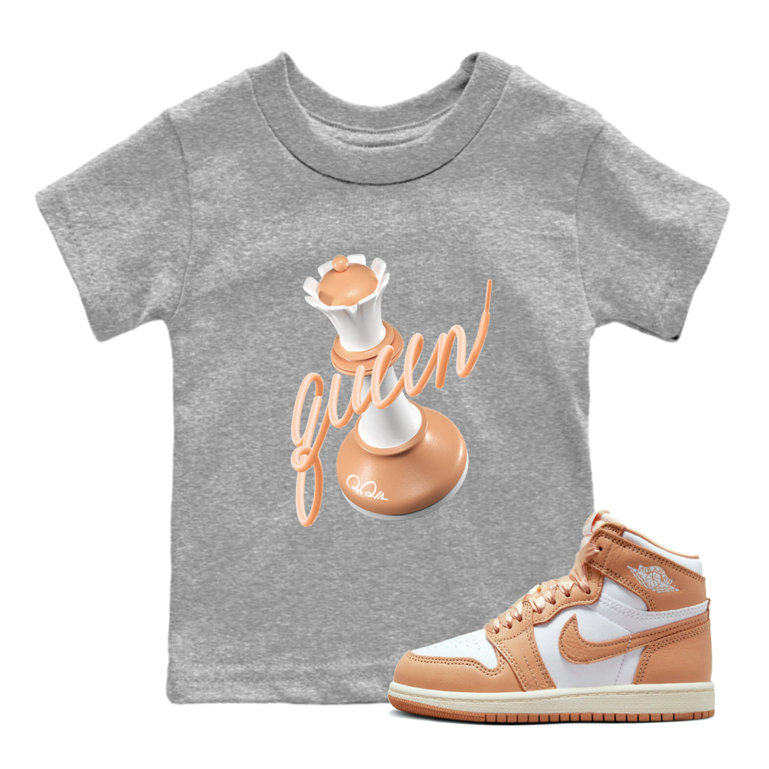 Air Jordan 1 Praline shirt to match jordans 3D Queen Streetwear Sneaker Shirt AJ1Praline Drip Gear Zone Sneaker Matching Clothing Baby Toddler Heather Grey 1 T-Shirt