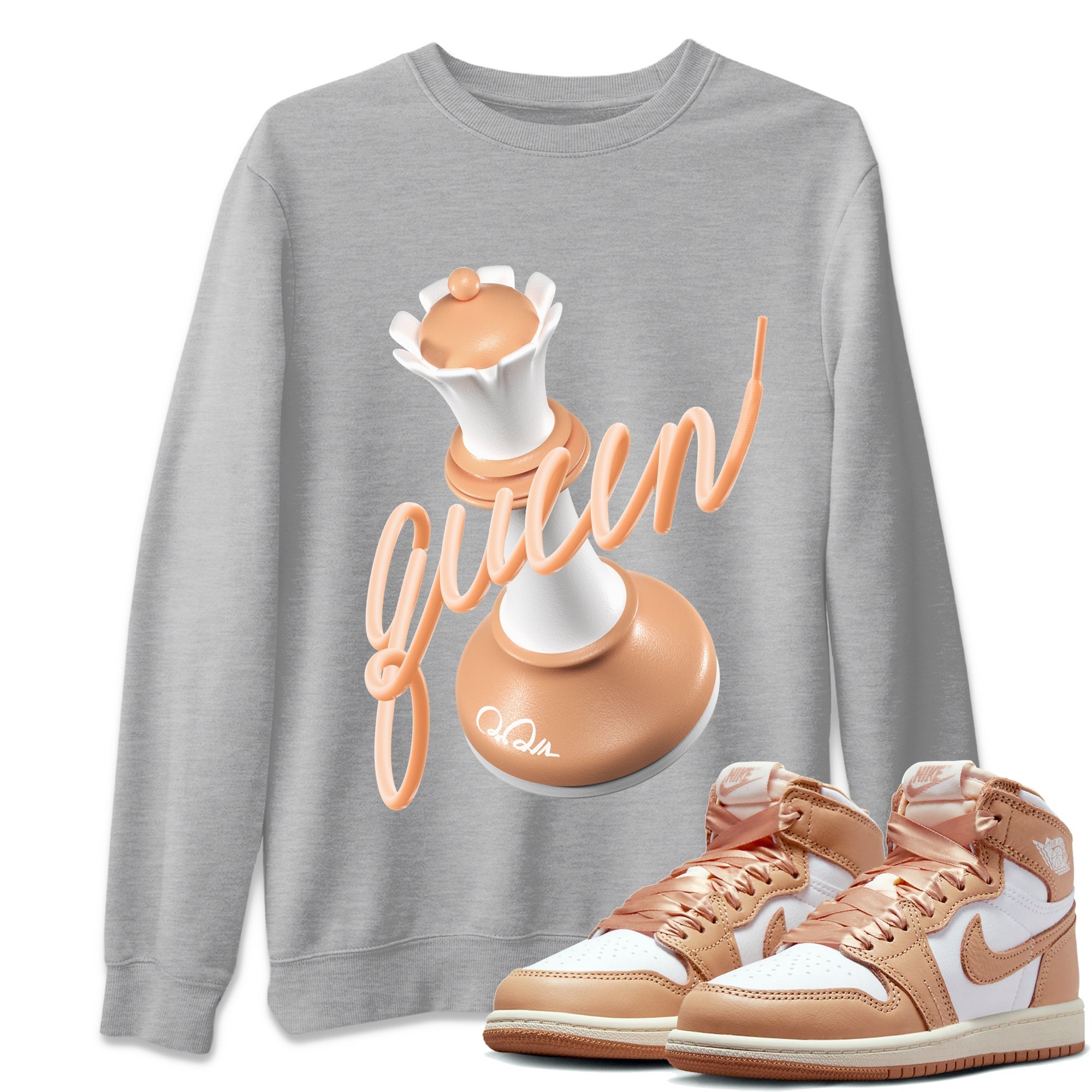 Air Jordan 1 Praline shirt to match jordans 3D Queen Streetwear Sneaker Shirt AJ1Praline Drip Gear Zone Sneaker Matching Clothing Unisex Heather Grey 1 T-Shirt