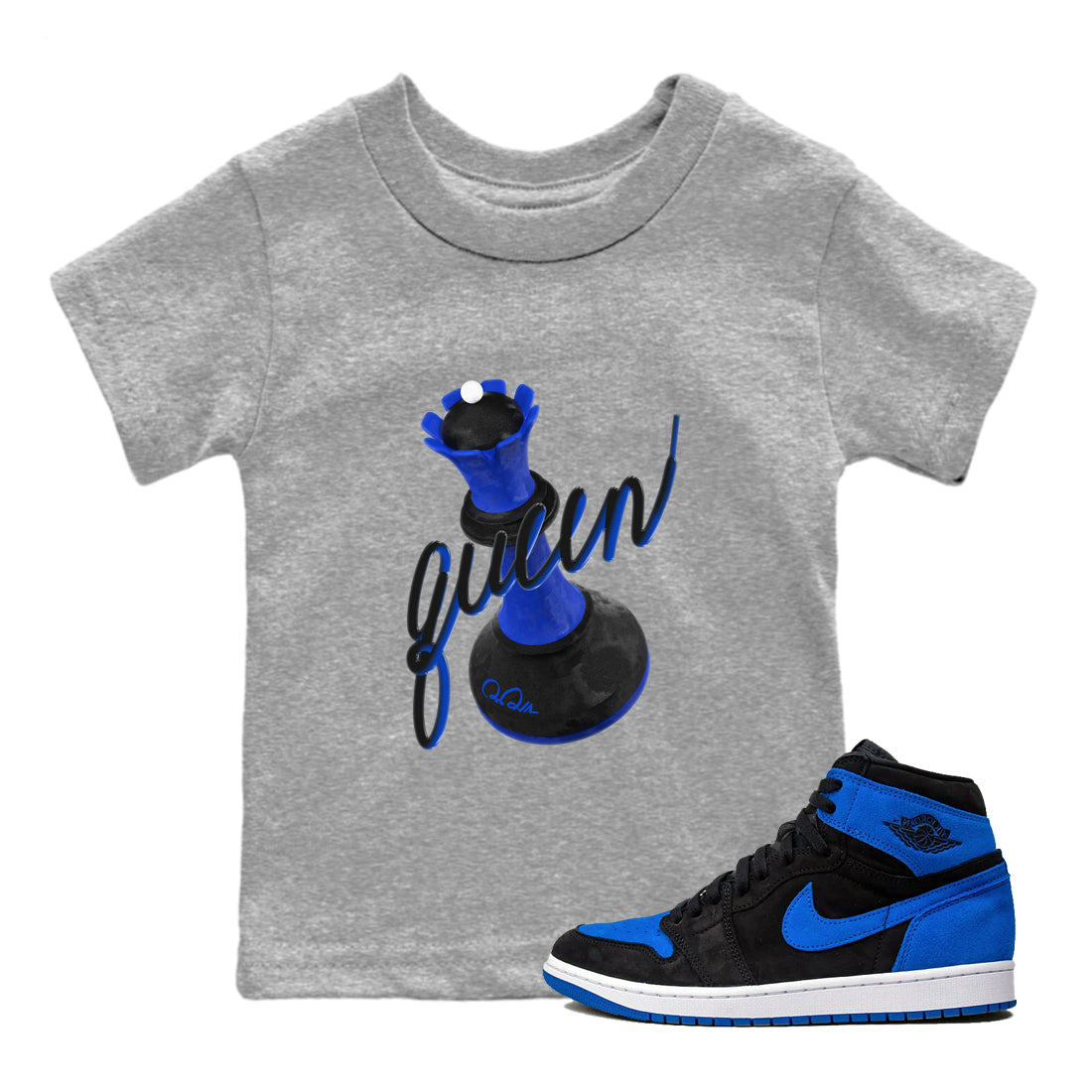 Air Jordan 1 Royal Reimagined shirt to match jordans 3D Queen sneaker tees AJ1 OG HIGH Royal Reimagined Drip Gear Zone Kids Baby Toddler sneaker shirts Heather Grey 1 T-Shirt
