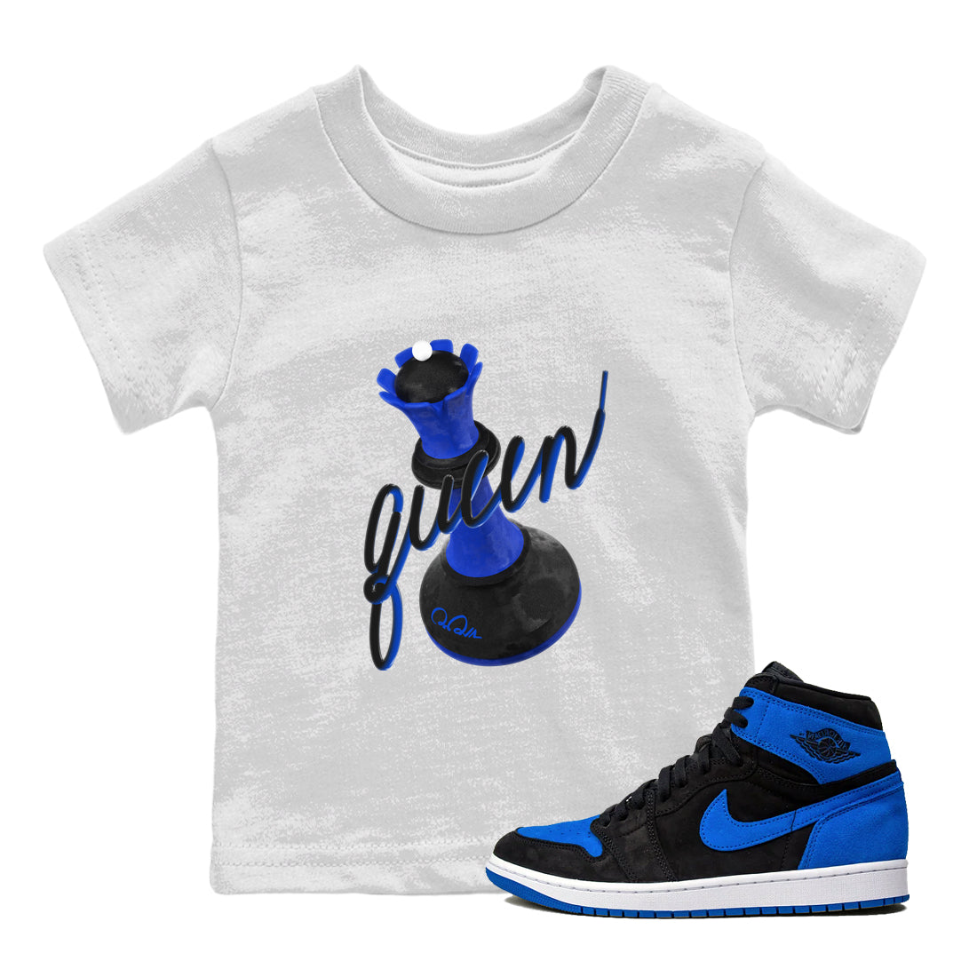 Air Jordan 1 Royal Reimagined shirt to match jordans 3D Queen sneaker tees AJ1 OG HIGH Royal Reimagined Drip Gear Zone Kids Baby Toddler sneaker shirts White 1 T-Shirt