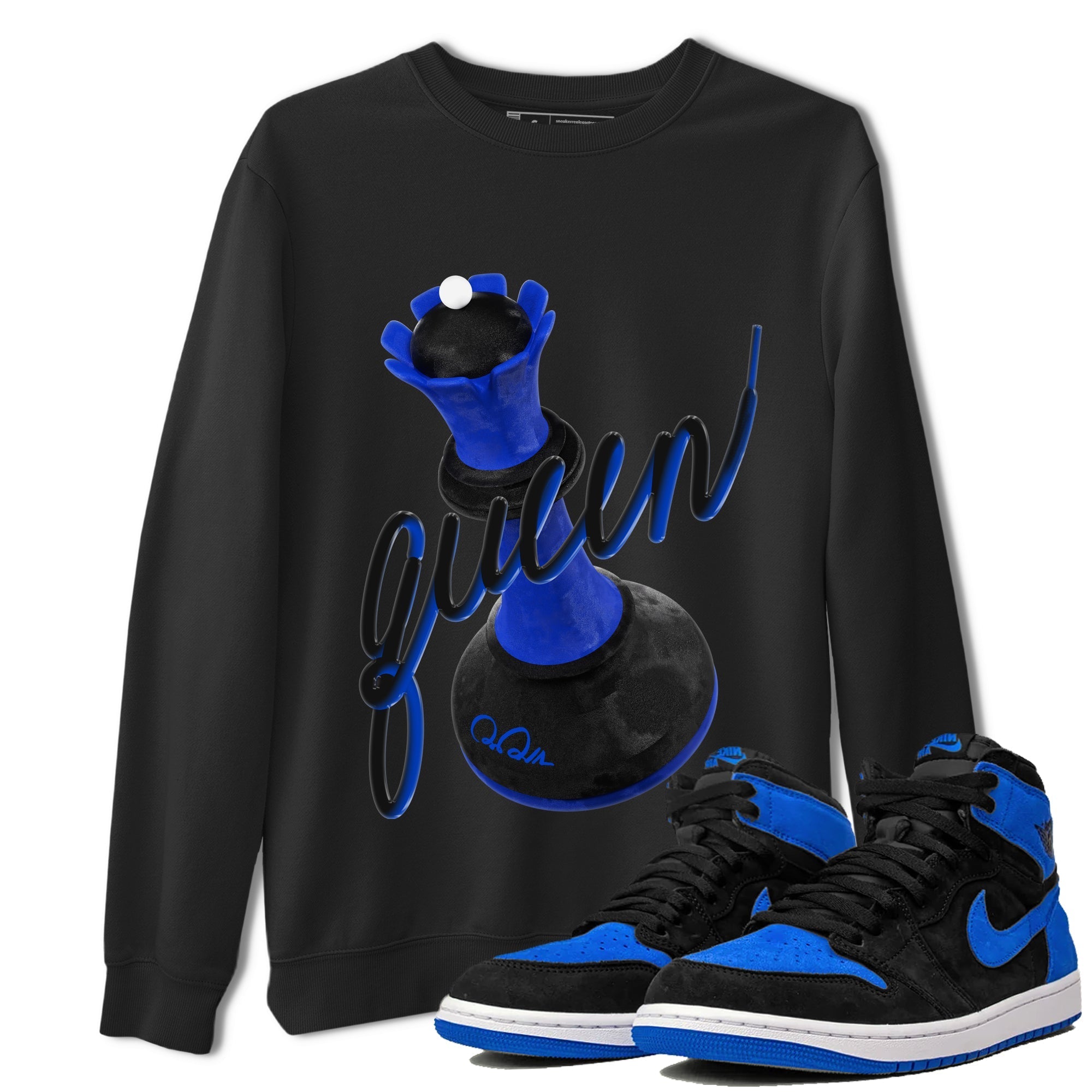 Air Jordan 1 Royal Reimagined shirt to match jordans 3D Queen sneaker tees AJ1 OG HIGH Royal Reimagined Drip Gear Zone Unisex Sneaker Tees and Sneaker Match T-Shirt Black 1 T-Shirt