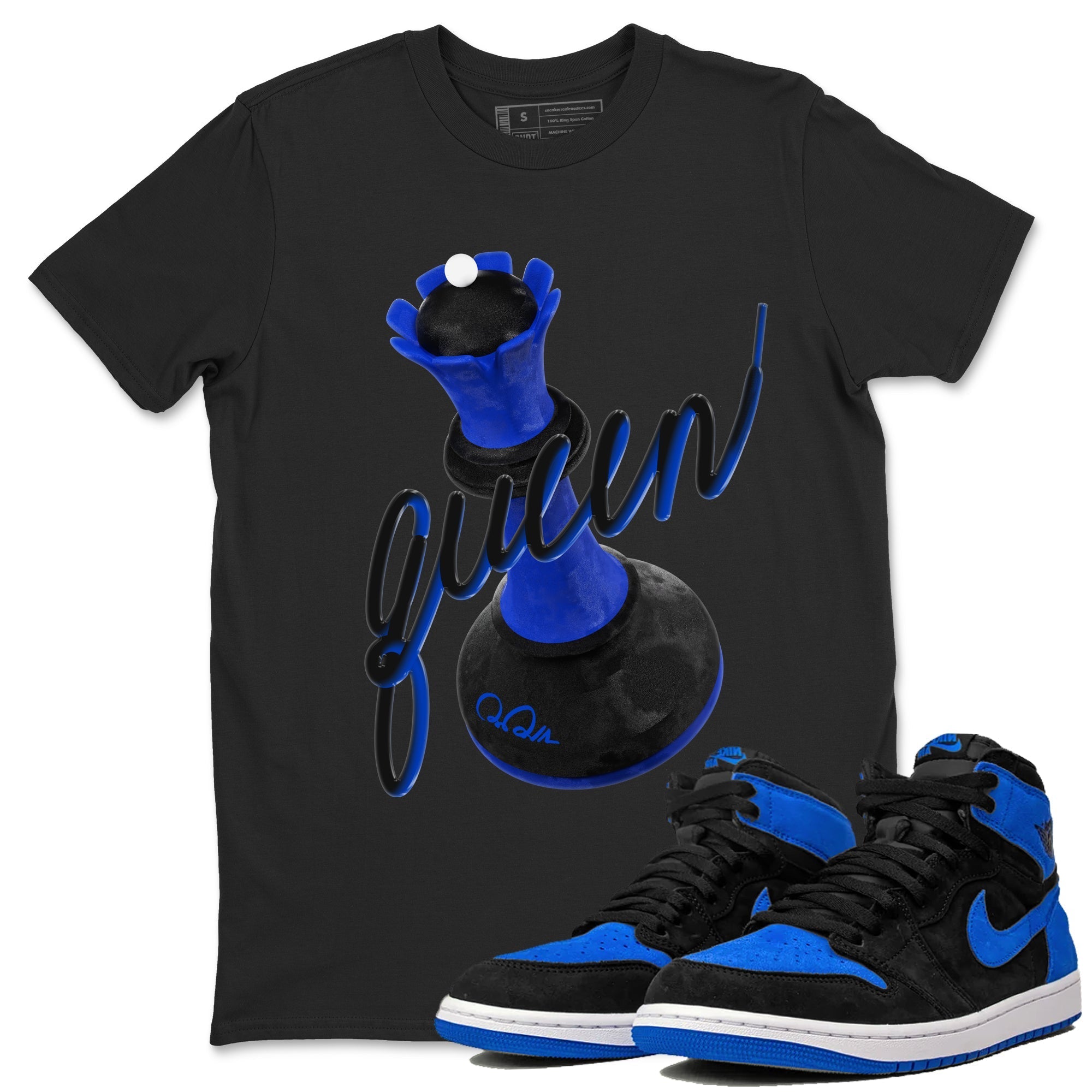 Air Jordan 1 Royal Reimagined shirt to match jordans 3D Queen sneaker tees AJ1 OG HIGH Royal Reimagined Drip Gear Zone Unisex Sneaker Tees and Sneaker Match T-Shirt Black 1 T-Shirt