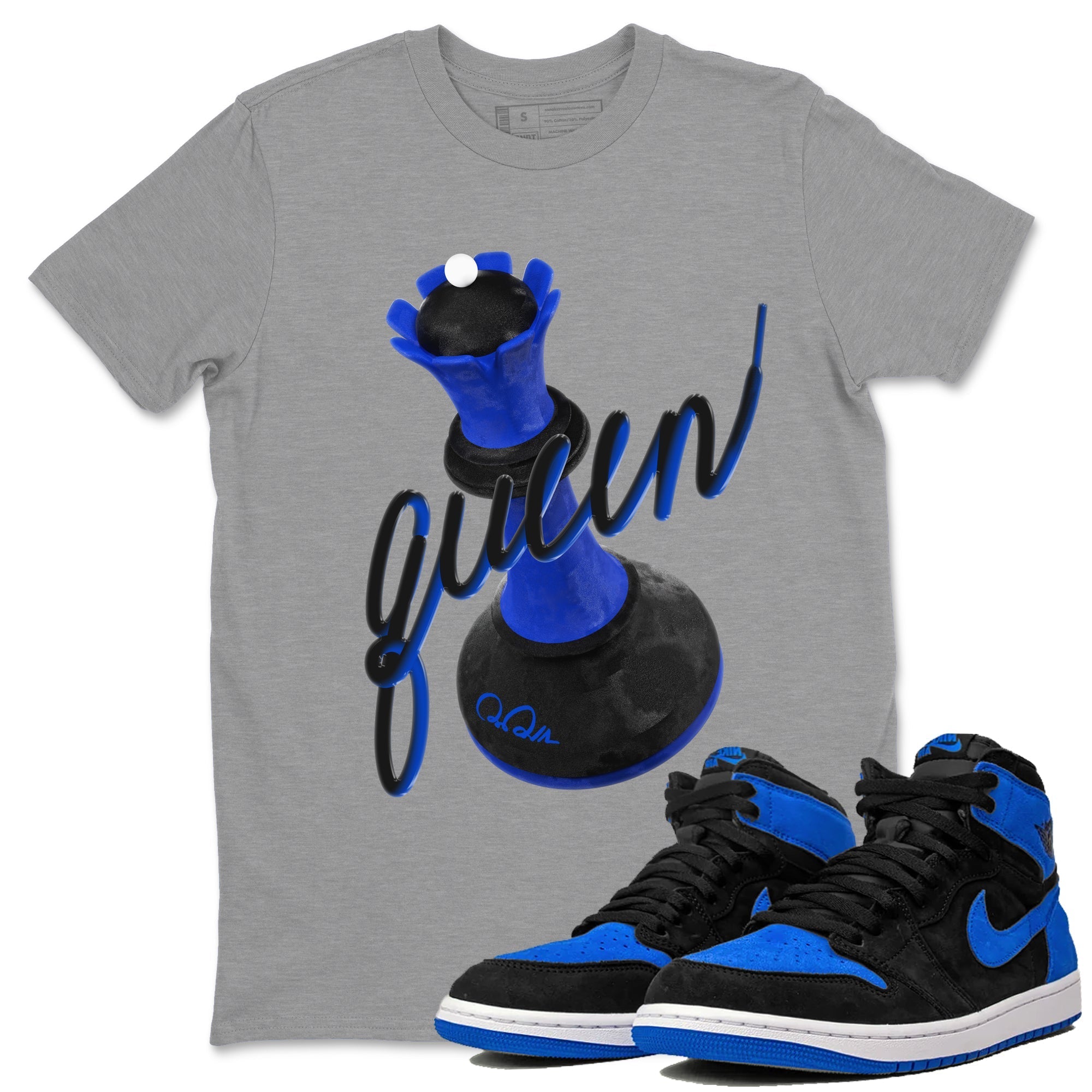 Air Jordan 1 Royal Reimagined shirt to match jordans 3D Queen sneaker tees AJ1 OG HIGH Royal Reimagined Drip Gear Zone Unisex Sneaker Tees and Sneaker Match T-Shirt Heather Grey 1 T-Shirt