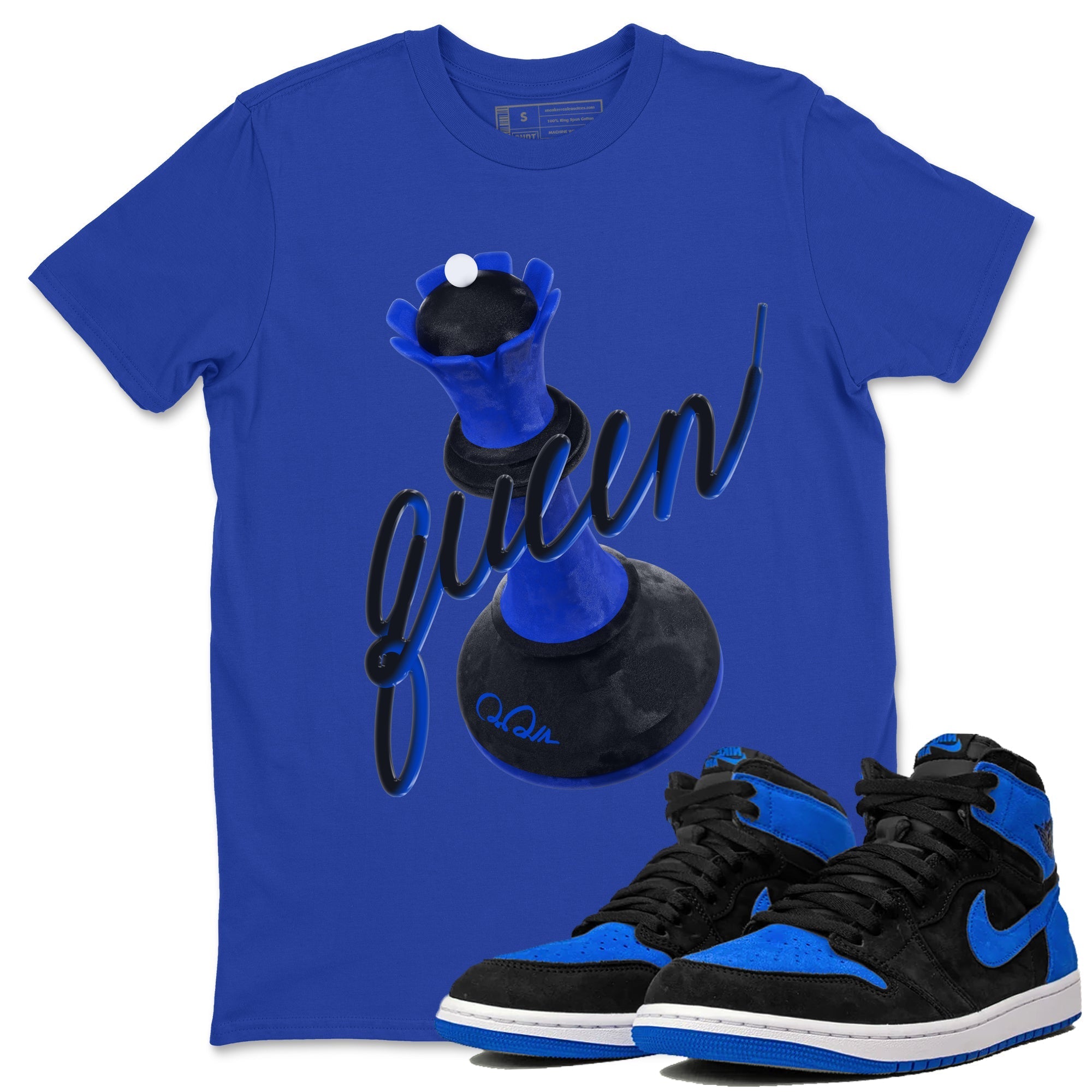 Air Jordan 1 Royal Reimagined shirt to match jordans 3D Queen sneaker tees AJ1 OG HIGH Royal Reimagined Drip Gear Zone Unisex Sneaker Tees and Sneaker Match T-Shirt Royal Blue 1 T-Shirt