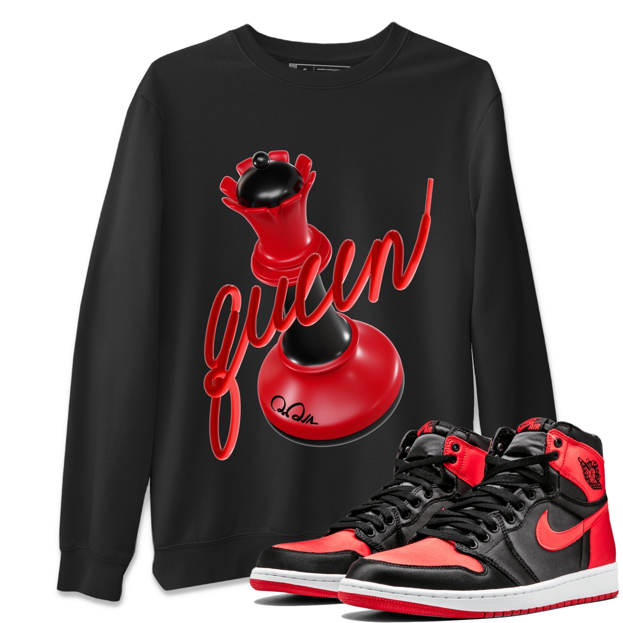 Air Jordan 1 Satin Bred Sneaker Match Tees 3D Queen Streetwear Sneaker Shirt AJ1 Satin Bred Sneaker Release Tees Unisex Shirts Black 1