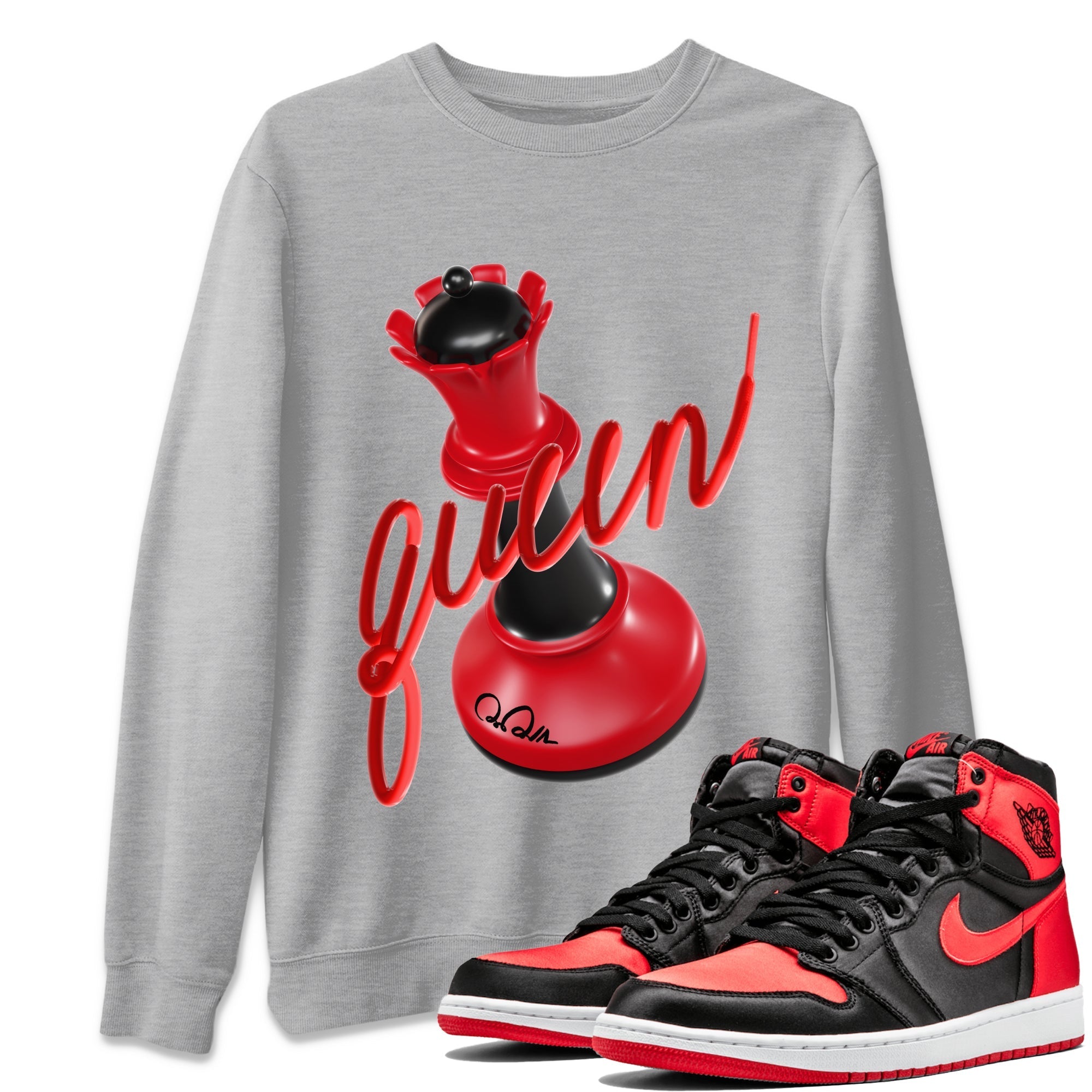 Air Jordan 1 Satin Bred Sneaker Match Tees 3D Queen Streetwear Sneaker Shirt AJ1 Satin Bred Sneaker Release Tees Unisex Shirts Heather Grey 1