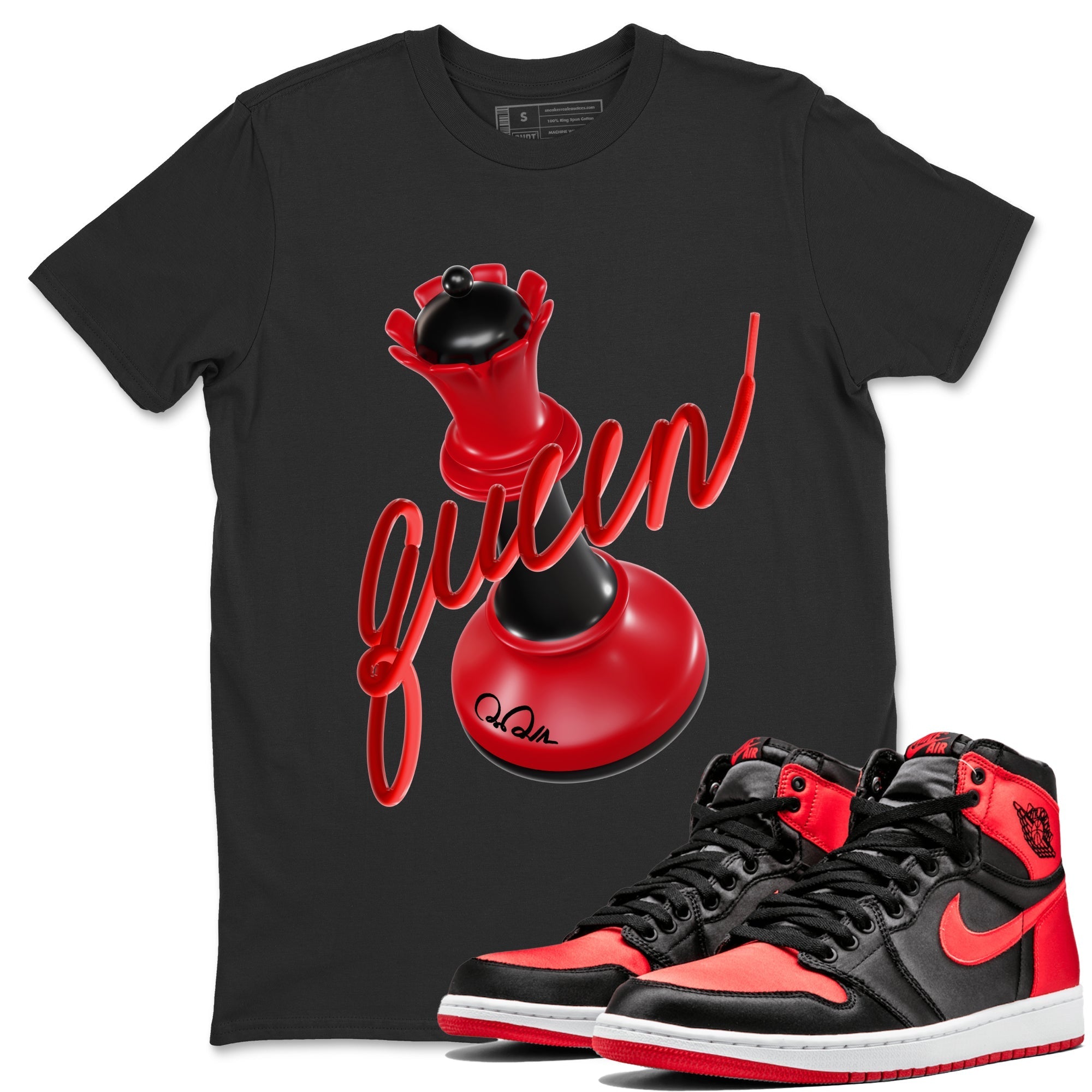 Air Jordan 1 Satin Bred Sneaker Match Tees 3D Queen Streetwear Sneaker Shirt AJ1 Satin Bred Sneaker Release Tees Unisex Shirts Black 1