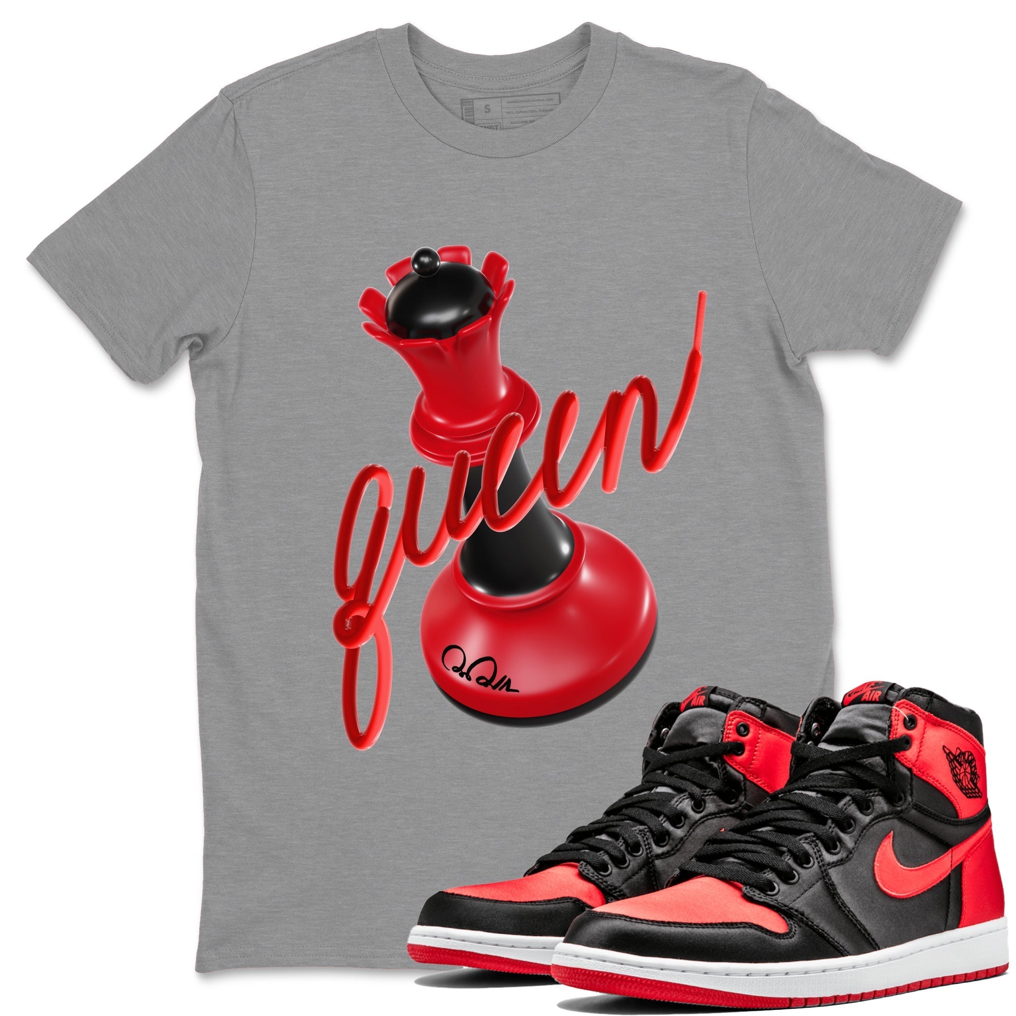 Air Jordan 1 Satin Bred Sneaker Match Tees 3D Queen Streetwear Sneaker Shirt AJ1 Satin Bred Sneaker Release Tees Unisex Shirts Heather Grey 1
