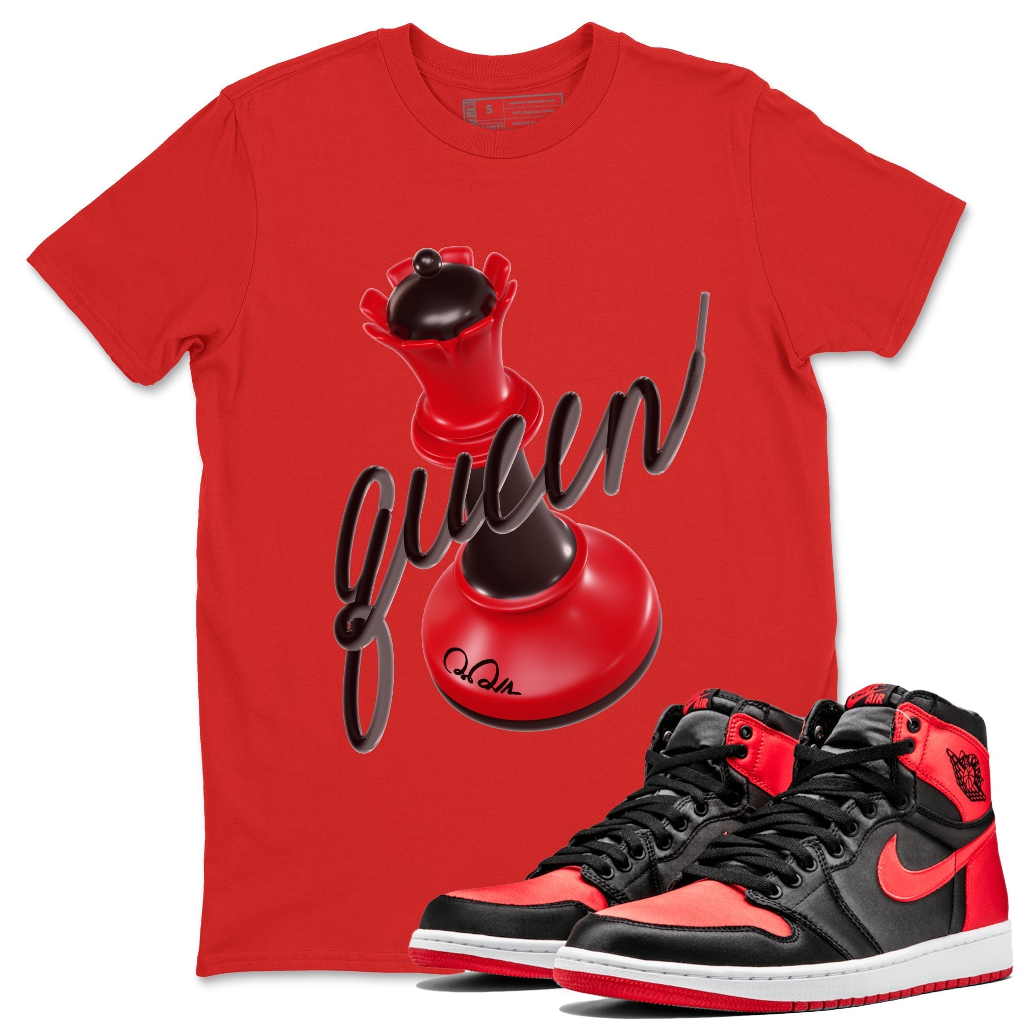 Air Jordan 1 Satin Bred Sneaker Match Tees 3D Queen Streetwear Sneaker Shirt AJ1 Satin Bred Sneaker Release Tees Unisex Shirts Red 1