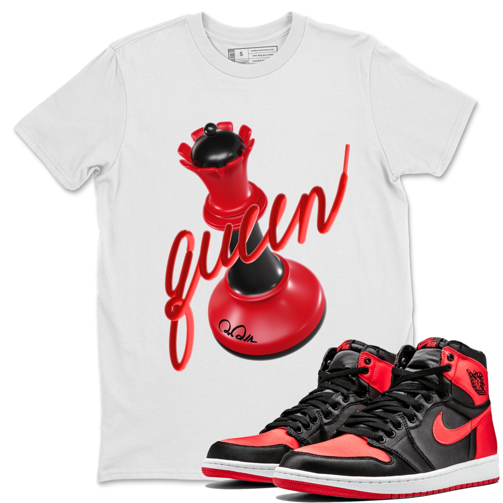 Air Jordan 1 Satin Bred Sneaker Match Tees 3D Queen Streetwear Sneaker Shirt AJ1 Satin Bred Sneaker Release Tees Unisex Shirts White 1