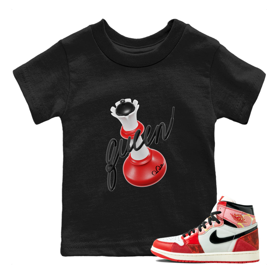 Air Jordan 1 Spider Man Sneaker Match Tees 3D Queen Sneaker Release Tees AJ1 Spider Man Sneaker Release Tees Kids Shirts Black 1