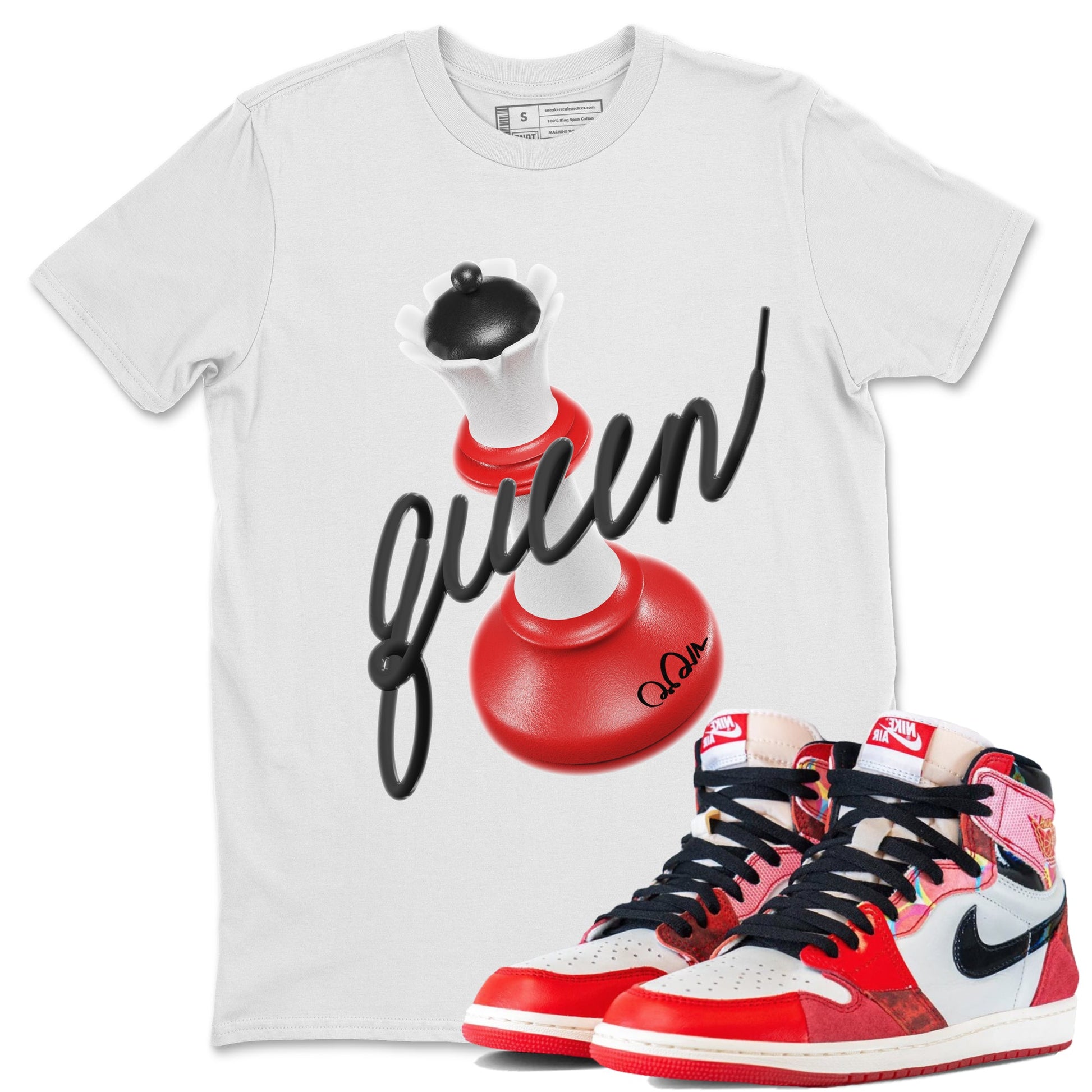 Air Jordan 1 Spider Man Sneaker Match Tees 3D Queen Sneaker Release Tees AJ1 Spider Man Sneaker Release Tees Unisex Shirts White 1