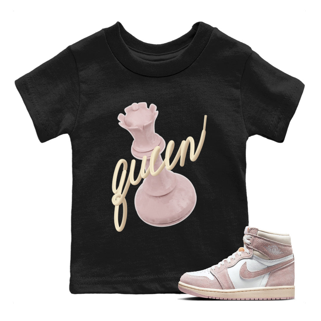 AJ1 Retro High OG Washed Pink Sneaker Match Tees 3D Queen Streetwear Sneaker Shirt AJ1 Retro High OG Washed Pink Sneaker Release Tees Kids Shirts Black 1
