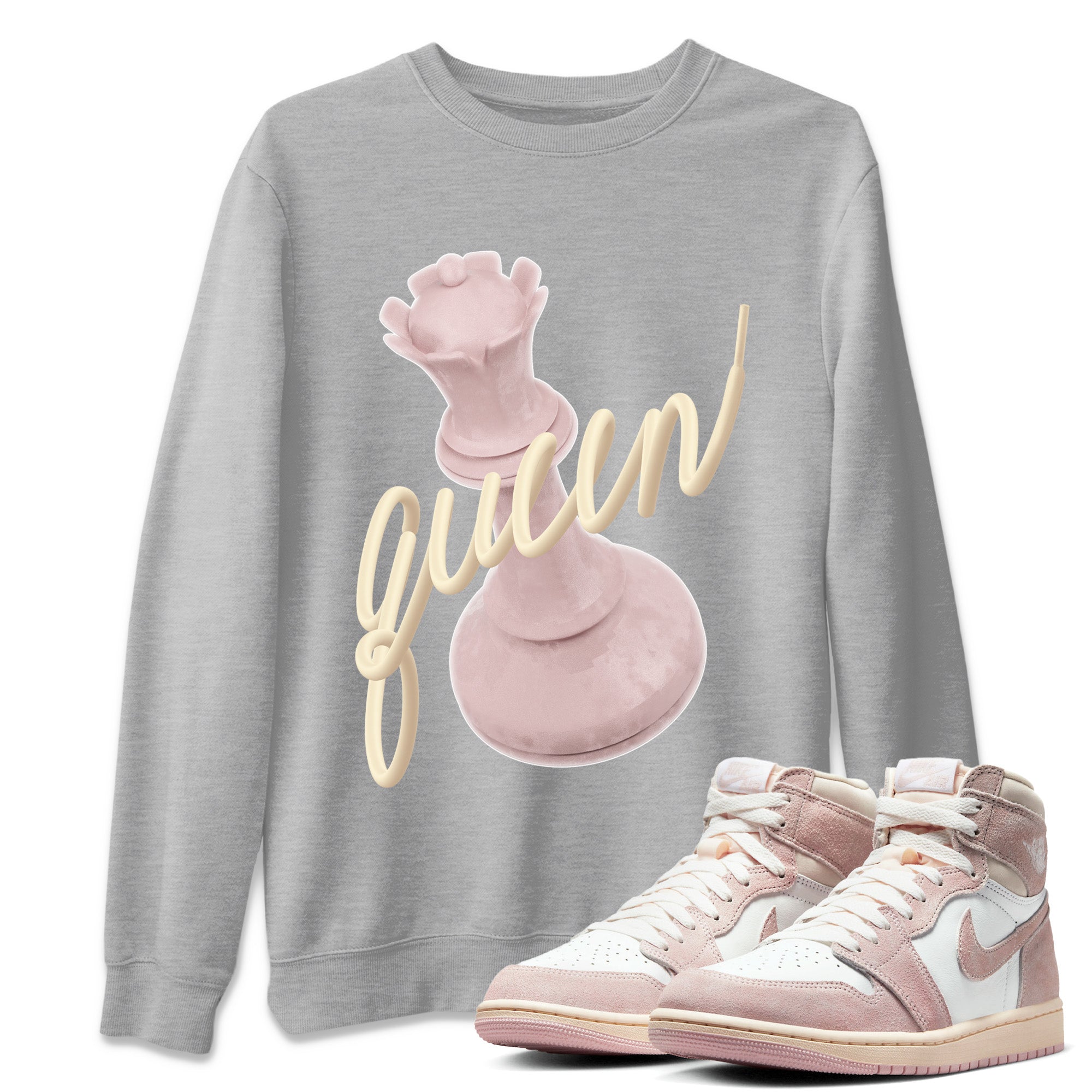 AJ1 Retro High OG Washed Pink Sneaker Match Tees 3D Queen Streetwear Sneaker Shirt AJ1 Retro High OG Washed Pink Sneaker Release Tees Unisex Shirts Heather Grey 1