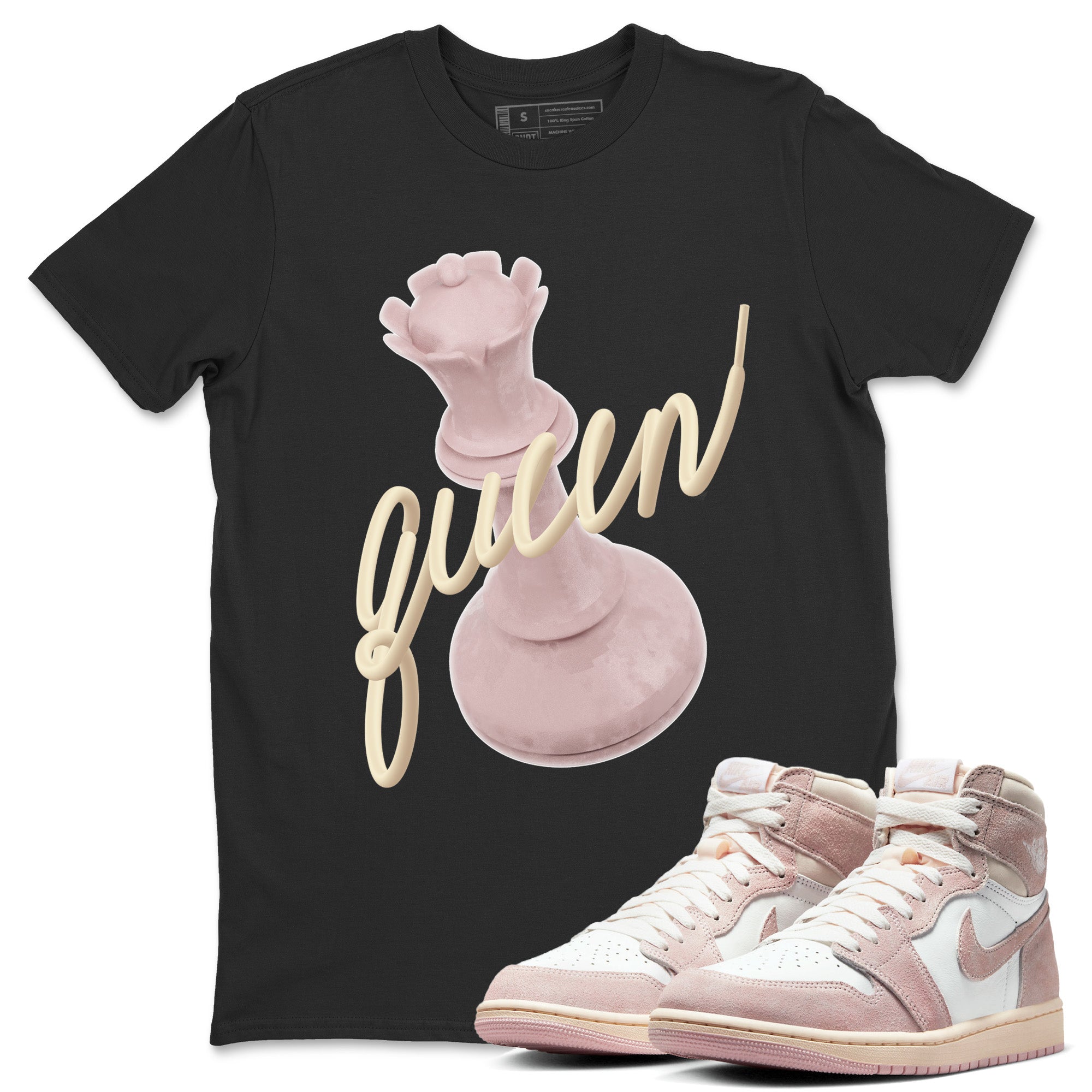 AJ1 Retro High OG Washed Pink Sneaker Match Tees 3D Queen Streetwear Sneaker Shirt AJ1 Retro High OG Washed Pink Sneaker Release Tees Unisex Shirts Black 1