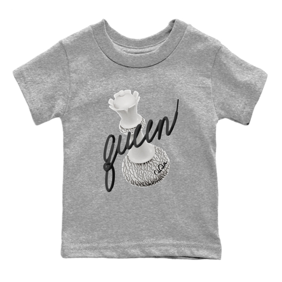 Air Jordan 1 White Cement Sneaker Match Tees 3D Queen Streetwear Sneaker Shirt Air Jordan 1 White Cement Sneaker Release Tees Kids Shirts Heather Grey 2