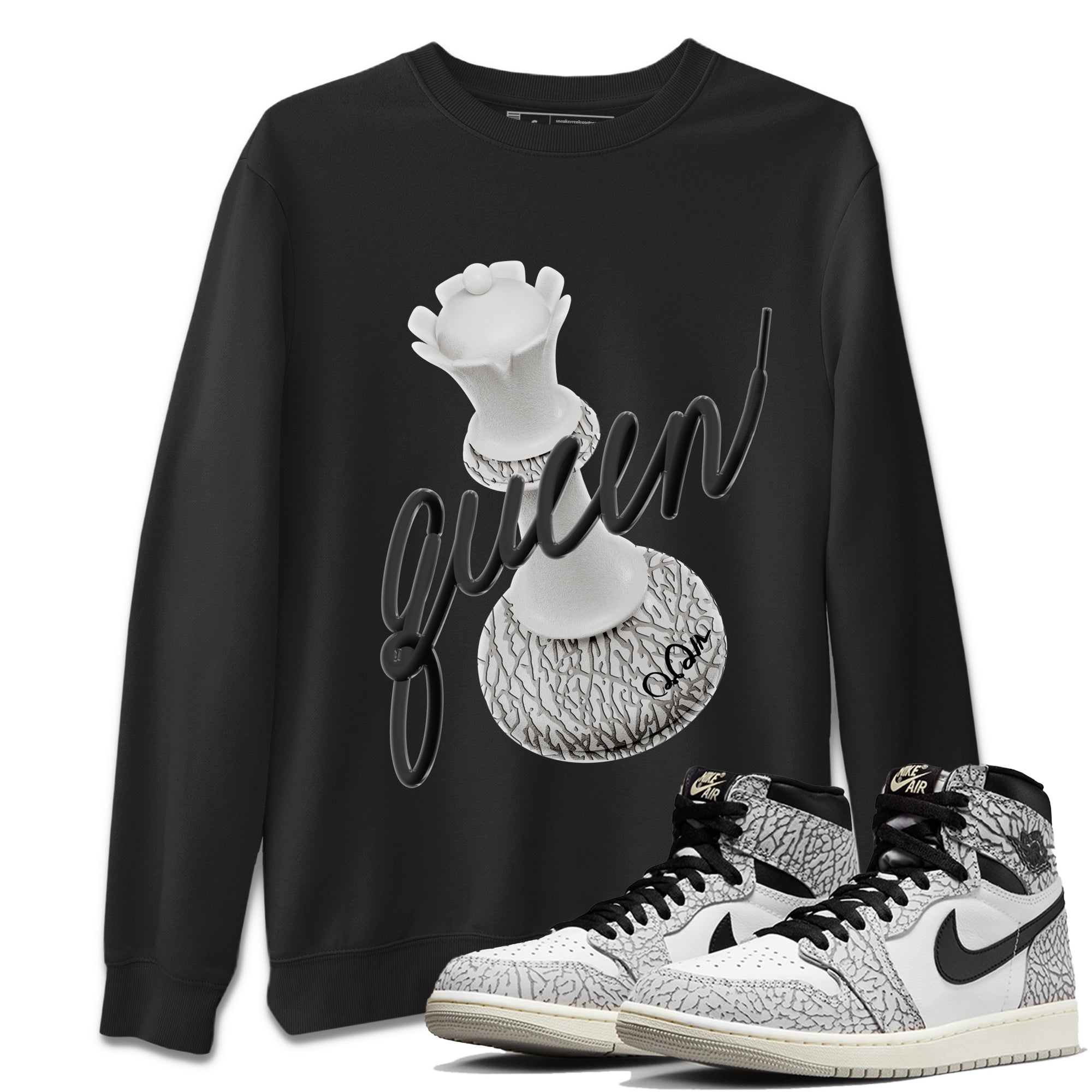 Air Jordan 1 White Cement Sneaker Match Tees 3D Queen Streetwear Sneaker Shirt Air Jordan 1 White Cement Sneaker Release Tees Unisex Shirts Black 1