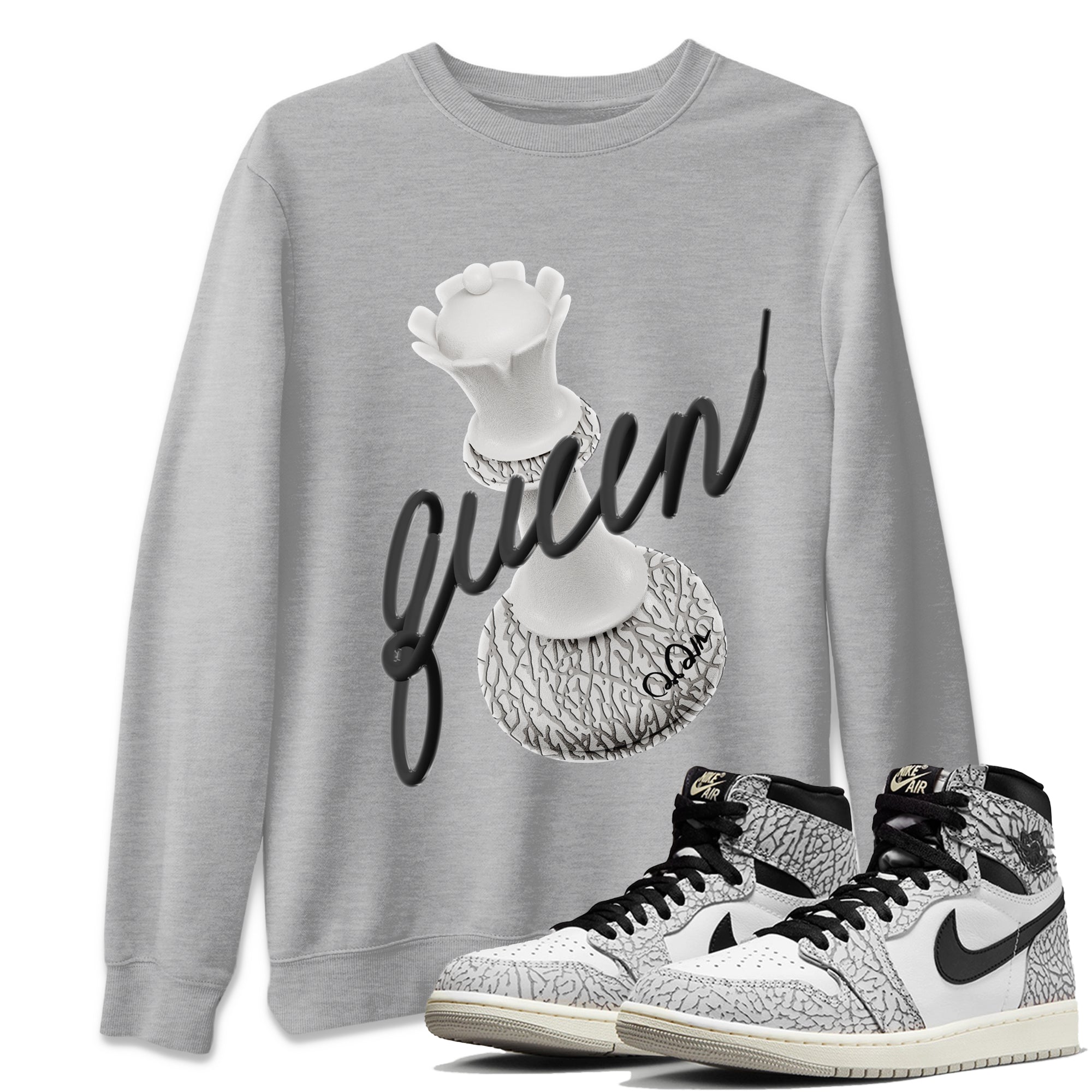 Air Jordan 1 White Cement Sneaker Match Tees 3D Queen Streetwear Sneaker Shirt Air Jordan 1 White Cement Sneaker Release Tees Unisex Shirts Heather Grey 1