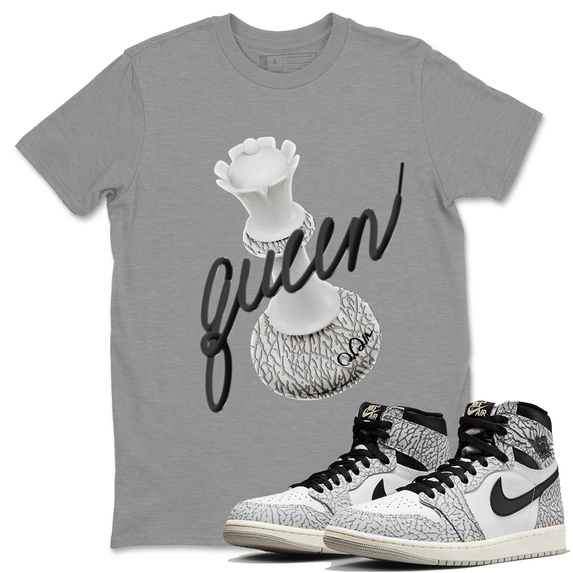 Air Jordan 1 White Cement Sneaker Match Tees 3D Queen Streetwear Sneaker Shirt Air Jordan 1 White Cement Sneaker Release Tees Unisex Shirts Heather Grey 1