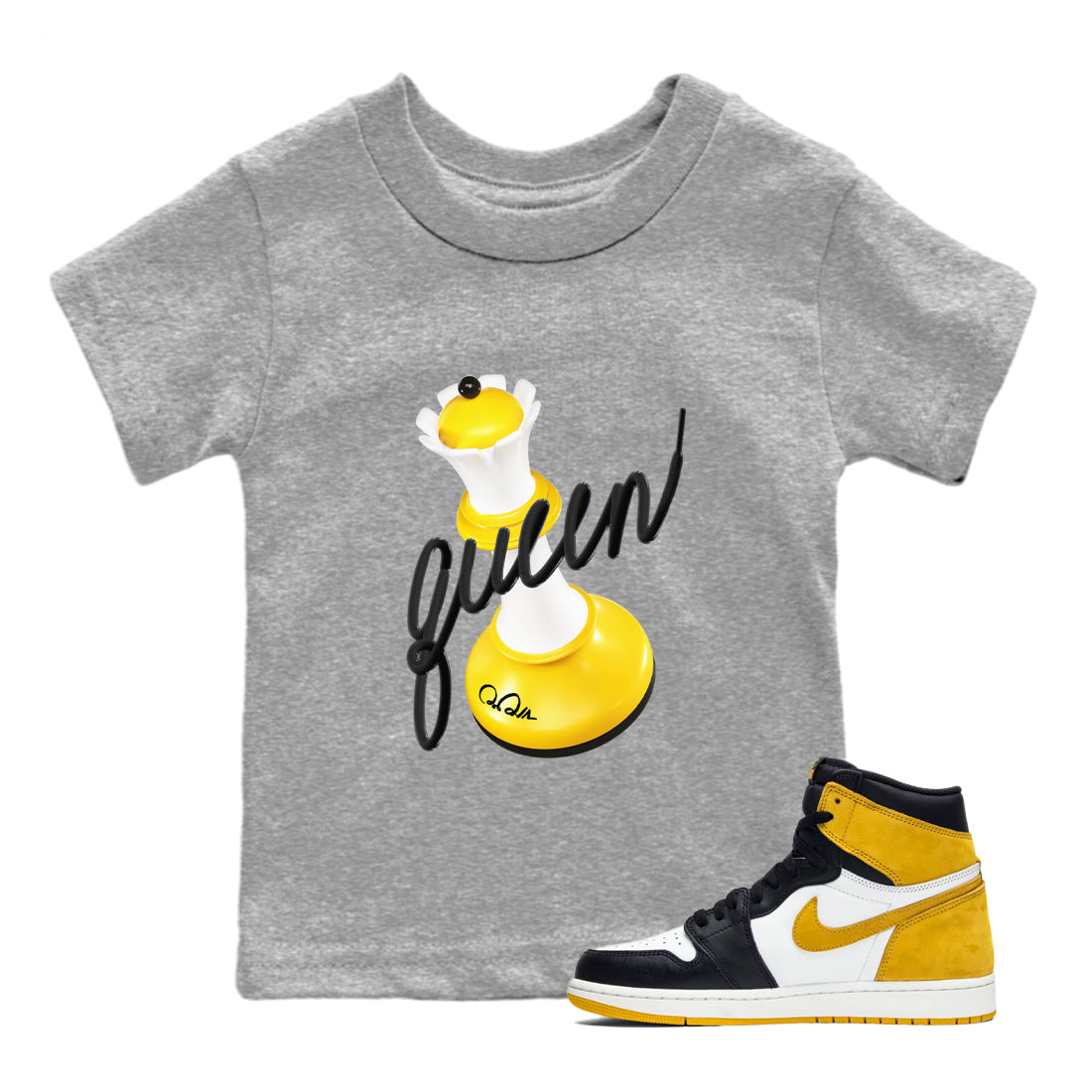 1s Yellow Ochre shirt to match jordans 3D Queen sneaker tees streetwear brand Air Jordan 1 Yellow Ochre Drip Gear Zone Brand baby toddler Heather Grey 1 cotton Shirt