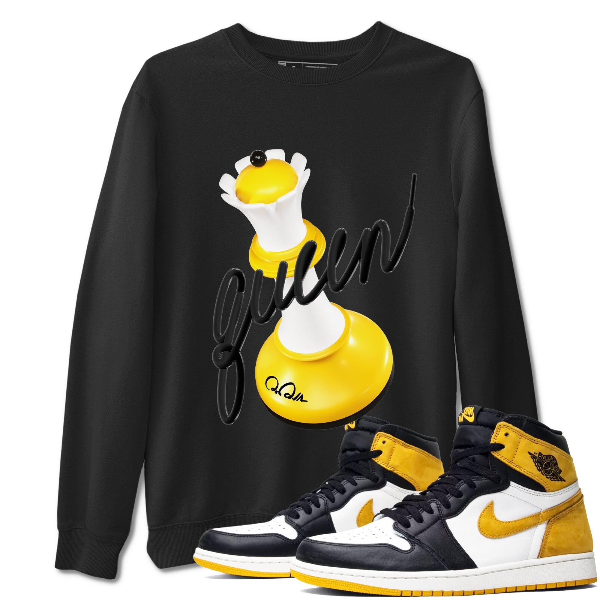 1s Yellow Ochre shirt to match jordans 3D Queen sneaker tees streetwear brand Air Jordan 1 Yellow Ochre Drip Gear Zone Brand unisex cotton Black 1 crew neck shirt