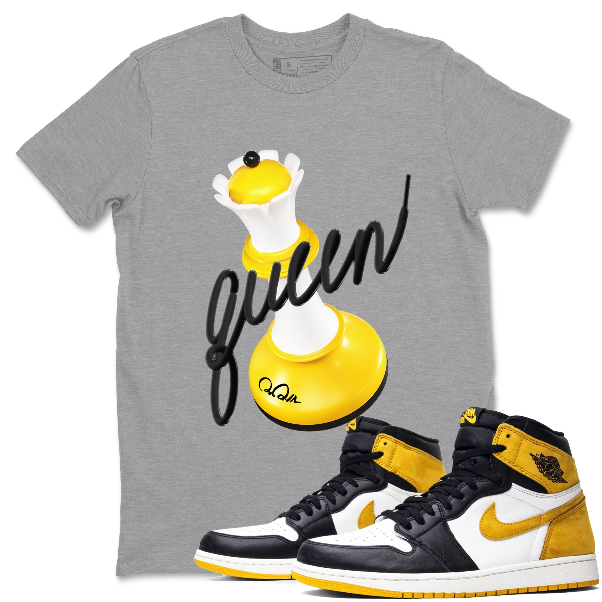 1s Yellow Ochre shirt to match jordans 3D Queen sneaker tees streetwear brand Air Jordan 1 Yellow Ochre Drip Gear Zone Brand unisex cotton Heather Grey 1 crew neck shirt