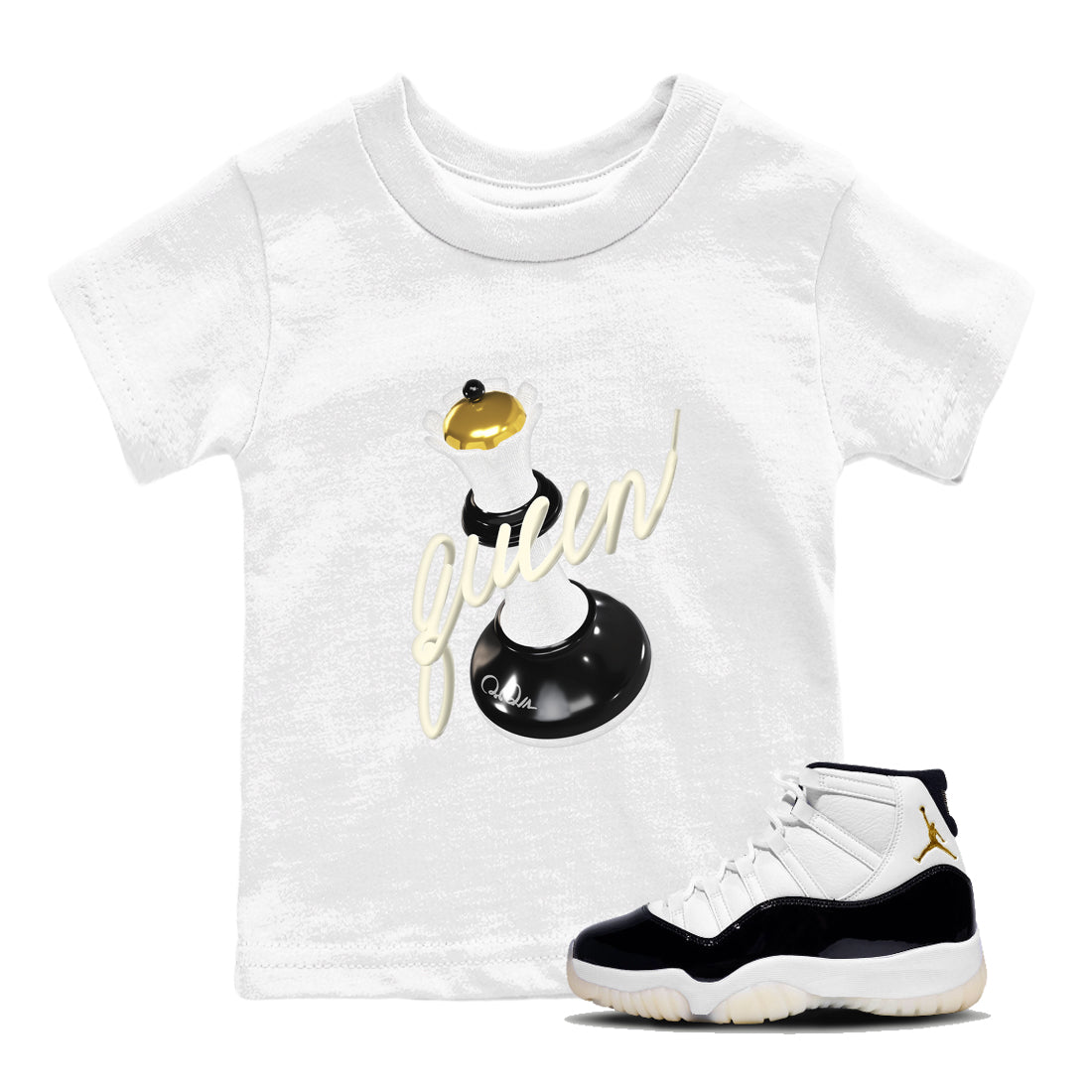 11s Gratitude shirt to match jordans 3D Queen sneaker tees Air Jordan 11 Gratitude Drip Gear Zone Baby Toddler White 1 T-Shirt